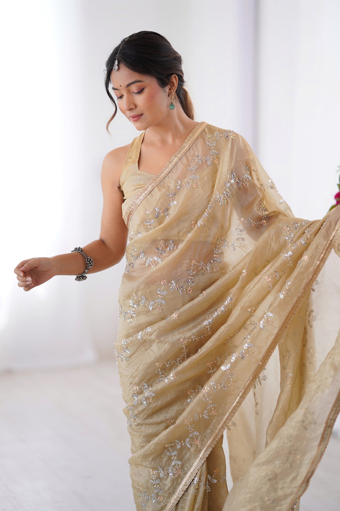 Buy MySilkLove Almond Cream Designer Partywear Saree Online