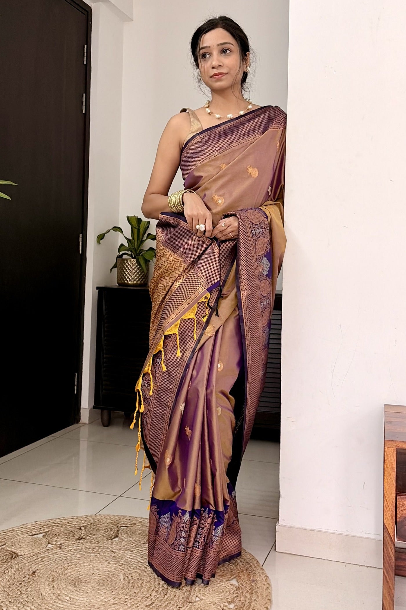 Buy MySilkLove Cosmic Purple Woven Banarasi Saree Online