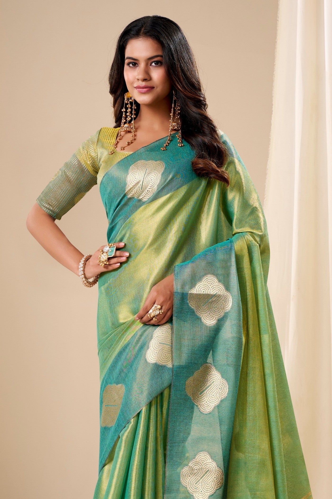 Buy MySilkLove Parakeet Green Handloom Tissue Saree Online