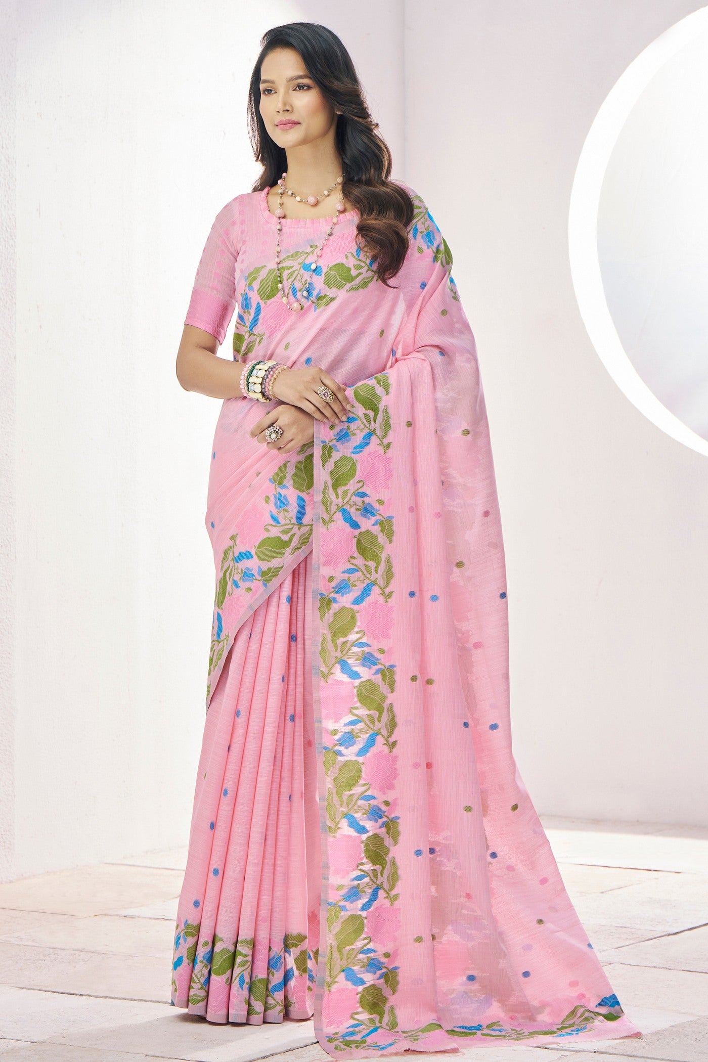 Buy MySilkLove Carissma Pink Woven Linen Saree Online