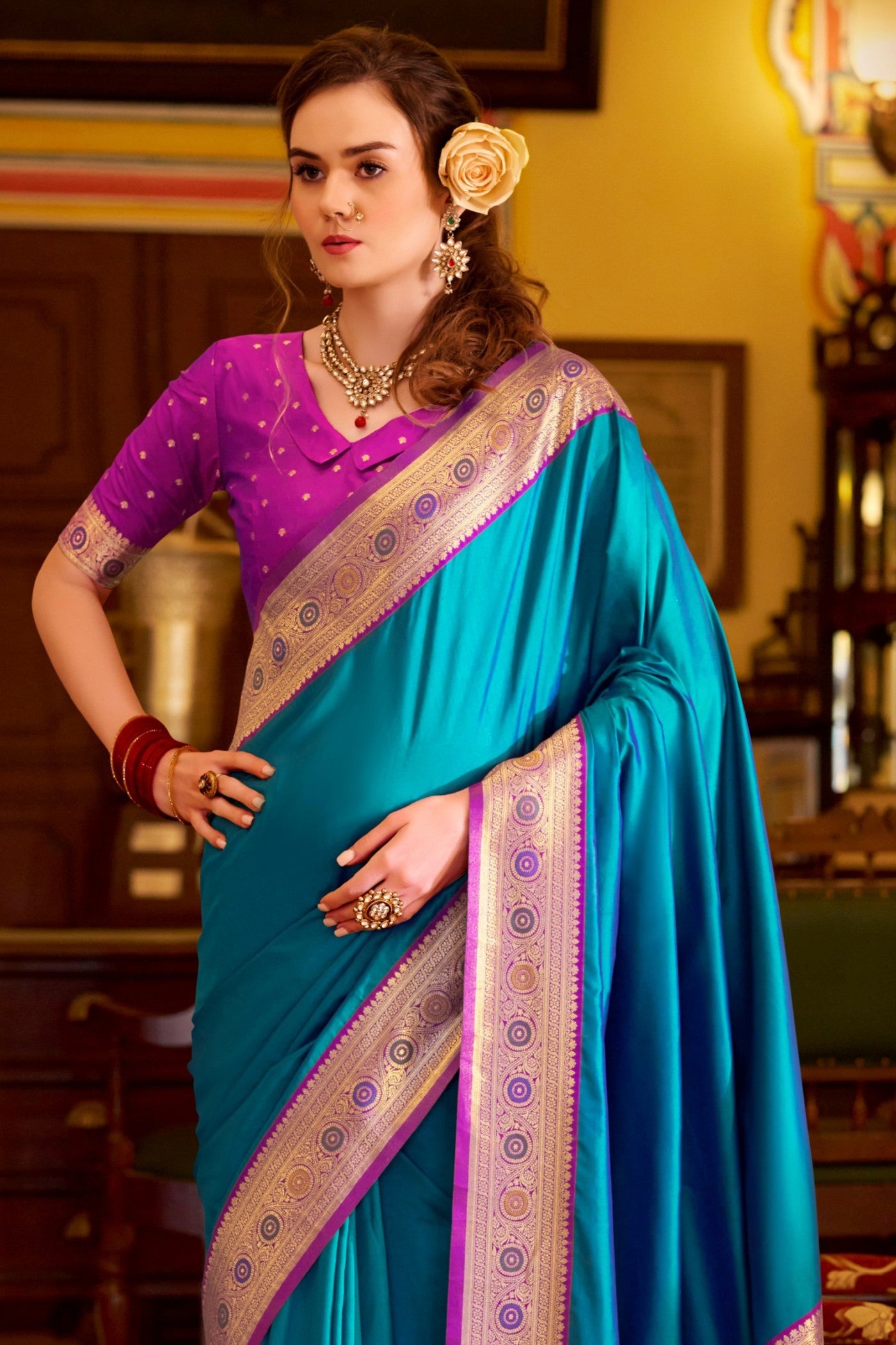 Buy MySilkLove Dodger Blue Woven Banarasi Soft Silk Saree Online