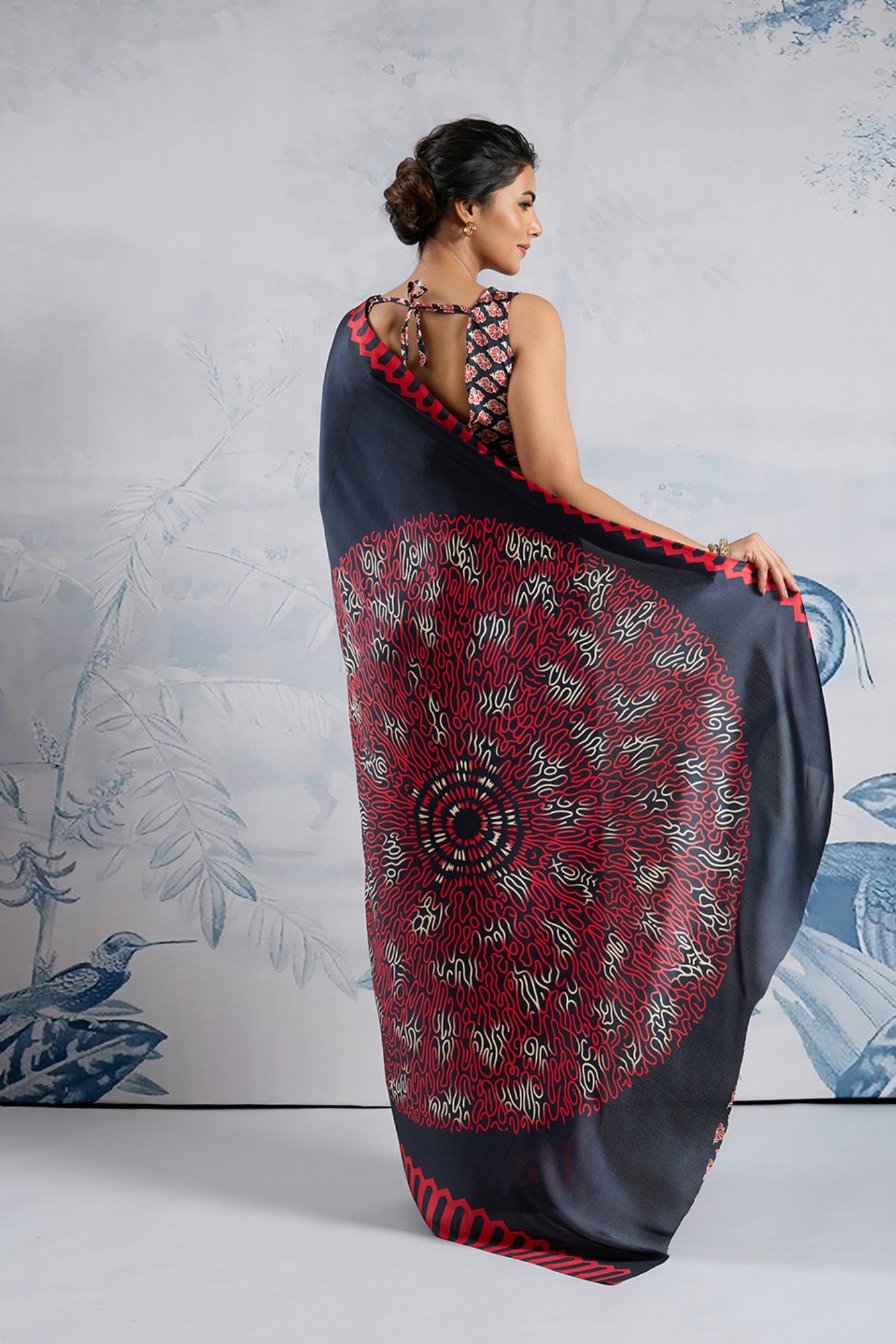 Buy MySilkLove Moonstone Blue Printed Satin Crepe Silk Saree Online