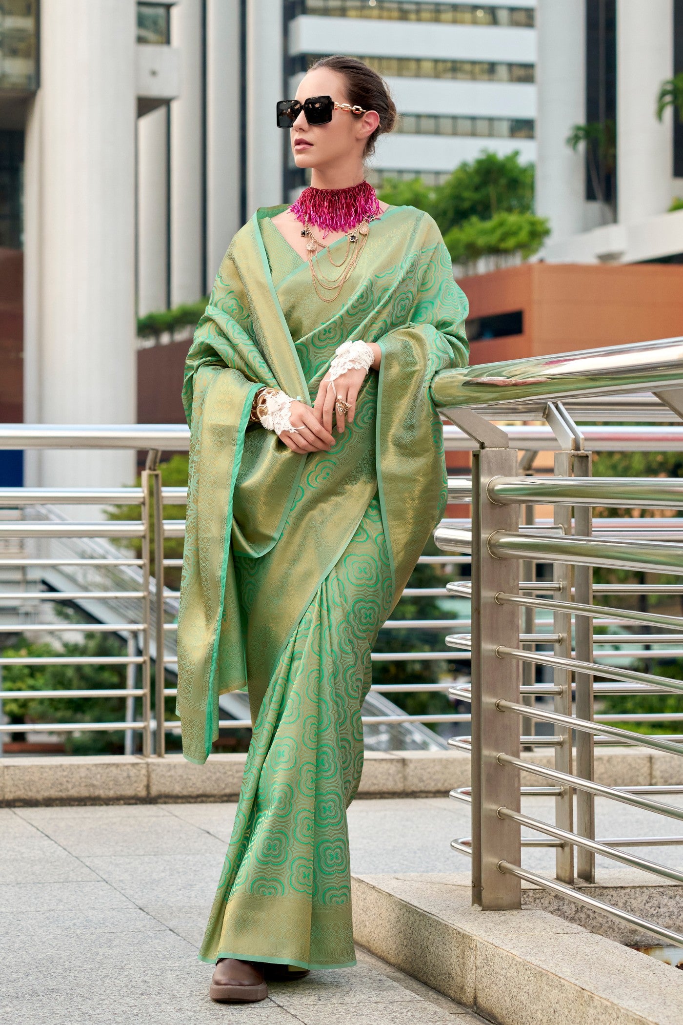 Buy MySilkLove Pear Green Handloom Kanjivaram Saree Online