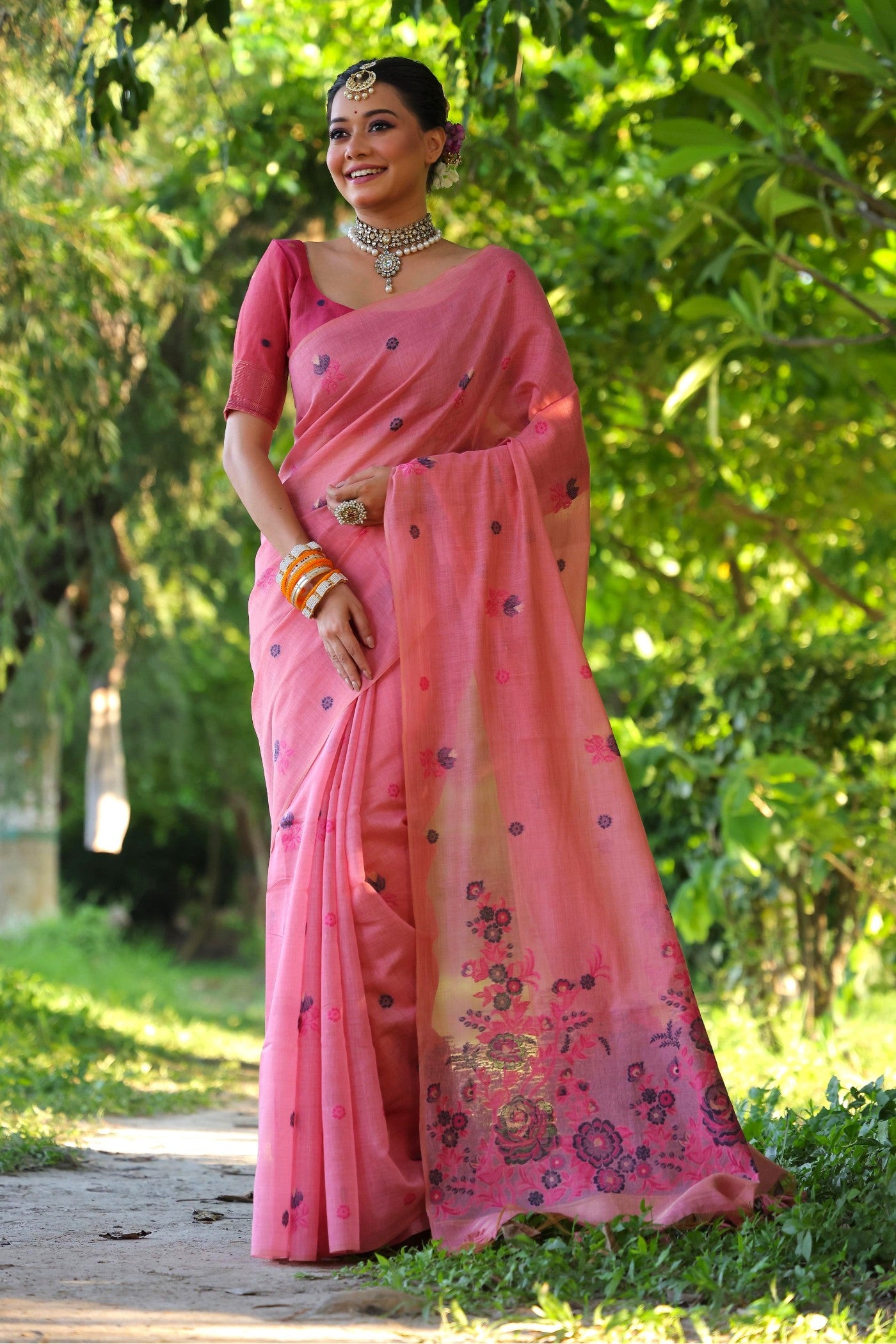 Buy MySilkLove Rich Pink Muga Cotton Saree Online