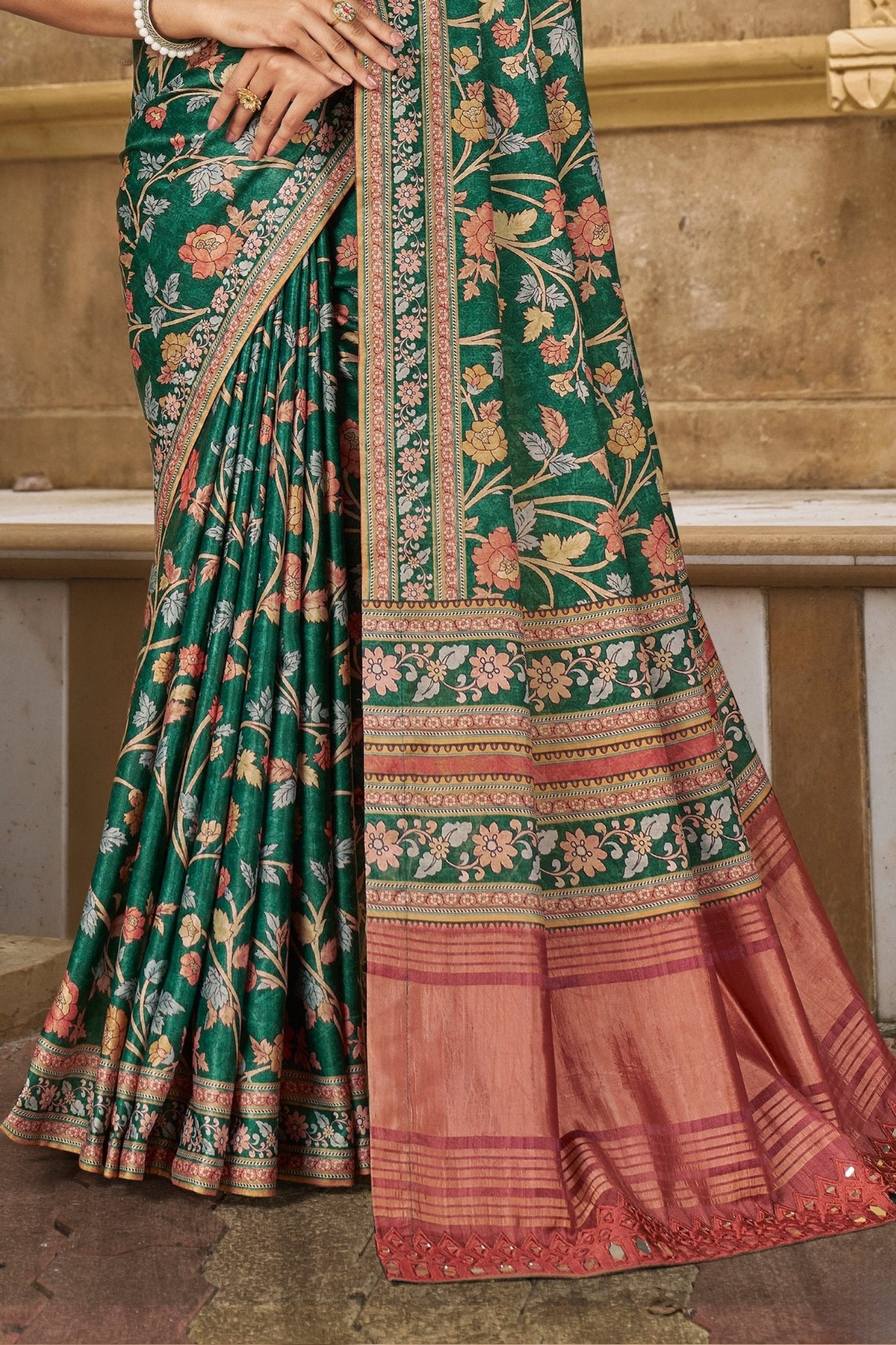 Buy MySilkLove Nandor Green Banarasi Designer Saree Online