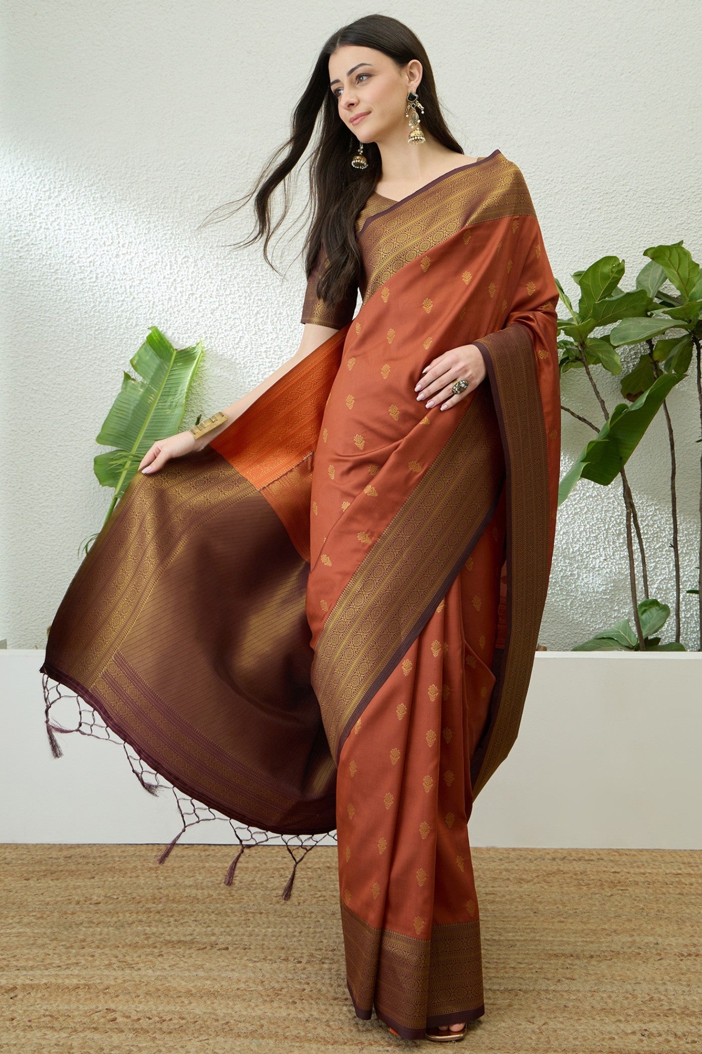 Buy MySilkLove Chestnut Brown Banarasi Woven Soft Silk Saree Online