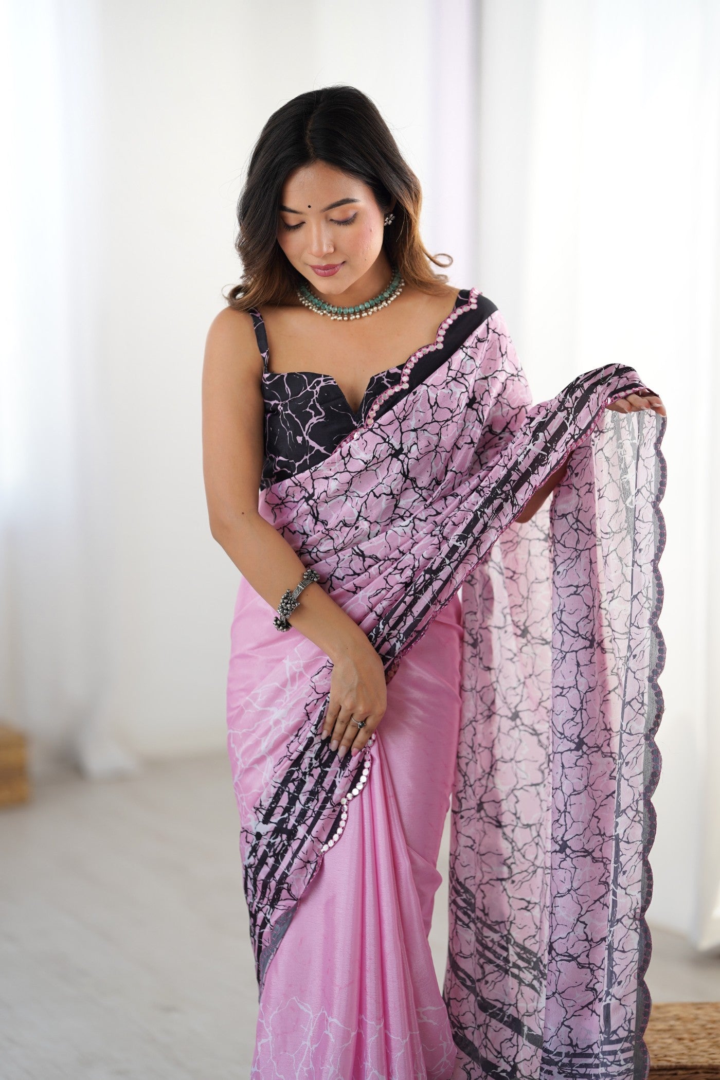 MySilkLove Altra Pink Chinon Partywear Saree