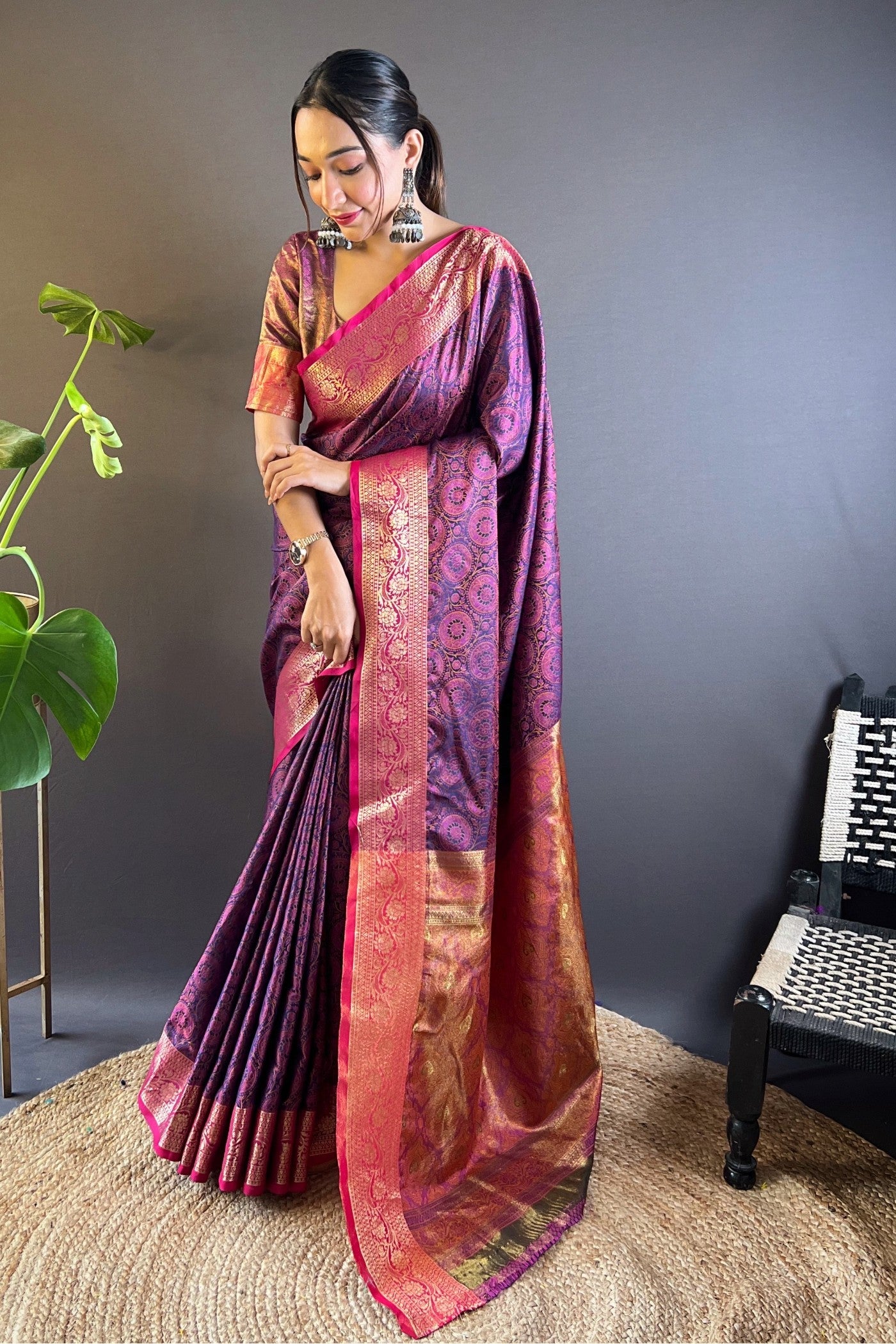 Buy MySilkLove Sugar Plum Purple Woven Banarasi Saree Online