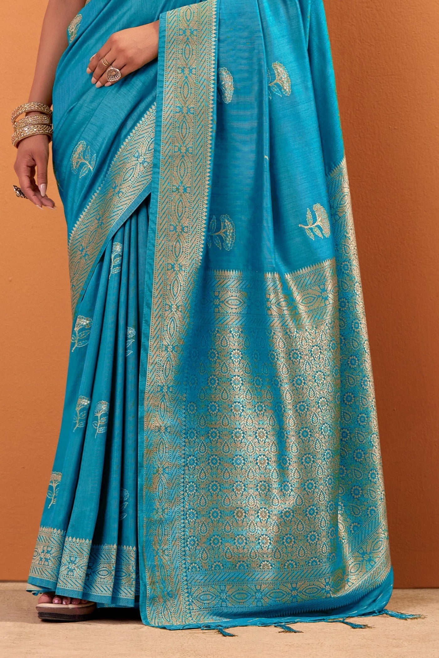 Buy MySilkLove Arctic Blue Tussar Handloom Silk Saree Online