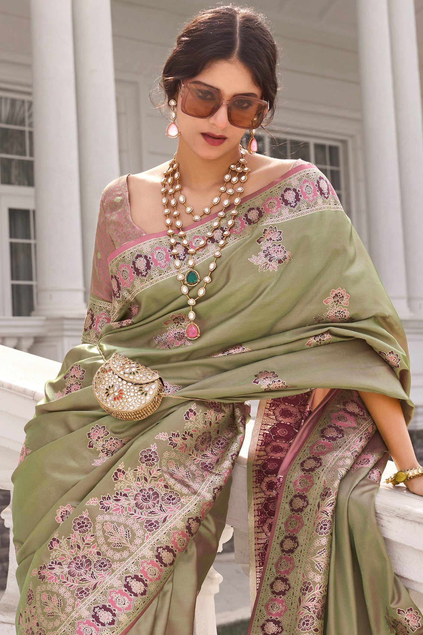MySilkLove Pista Green Woven Banarasi Saree