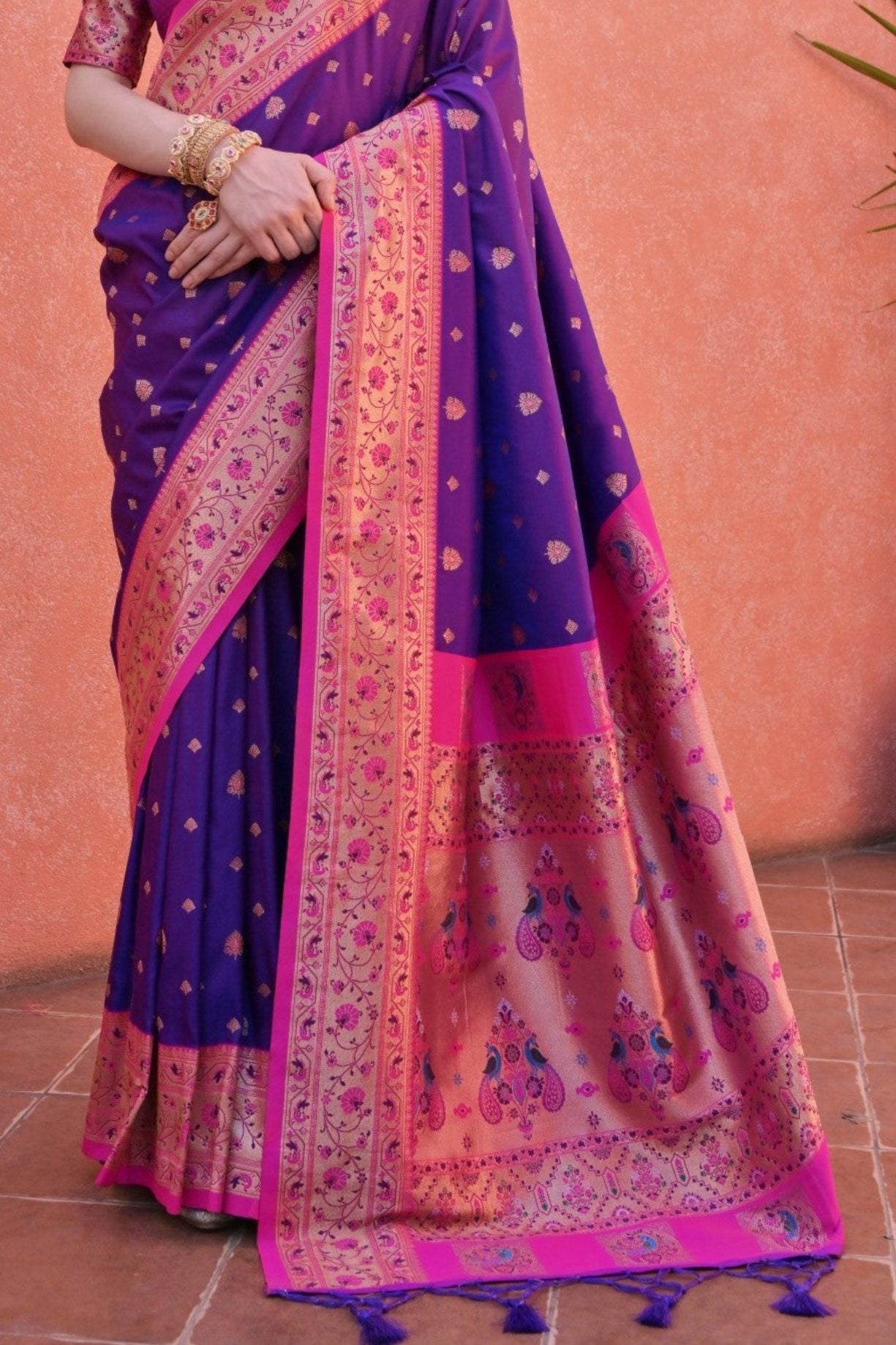 Buy MySilkLove Daisy Bush Purple and Pink Zari Woven Paithani Saree Online