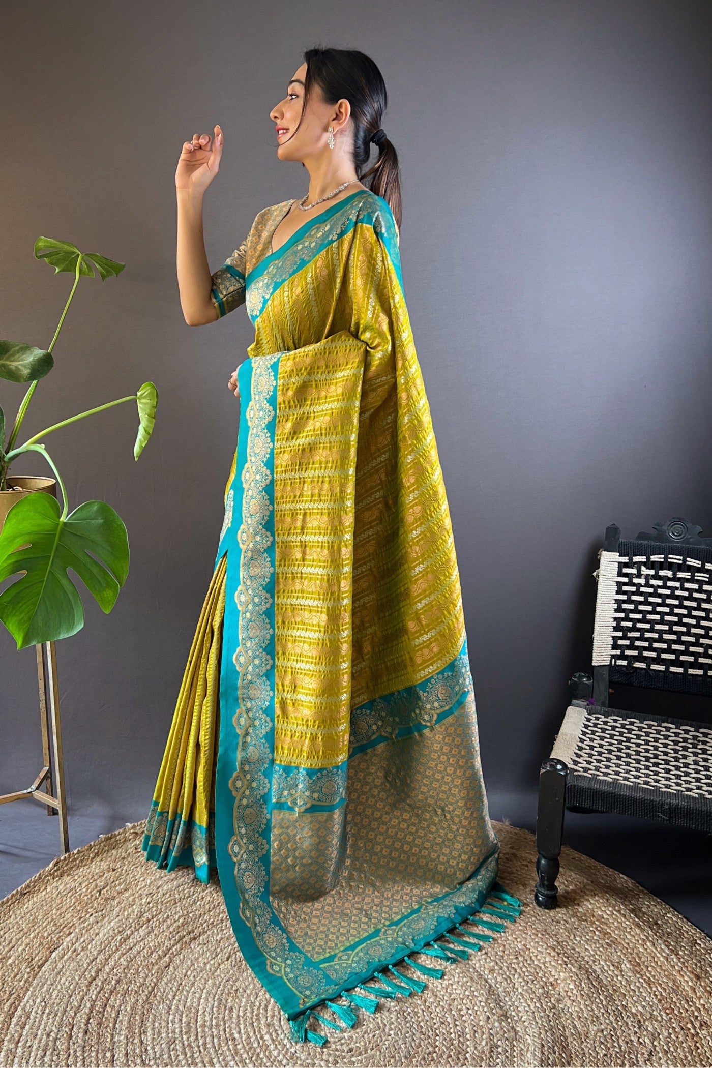 MySilkLove Lemon Ginger Green Zari Woven Banarasi Saree