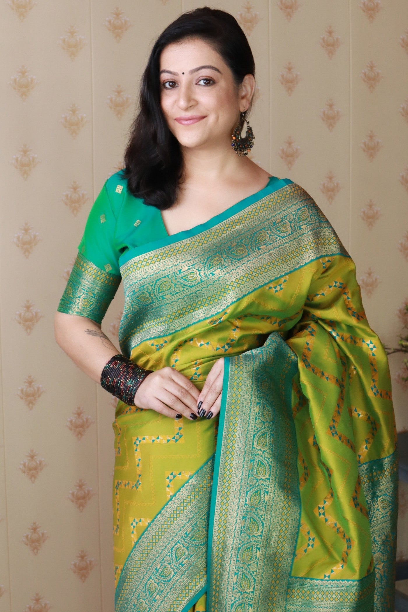 MySilkLove Pear Green Banarasi Handloom Saree
