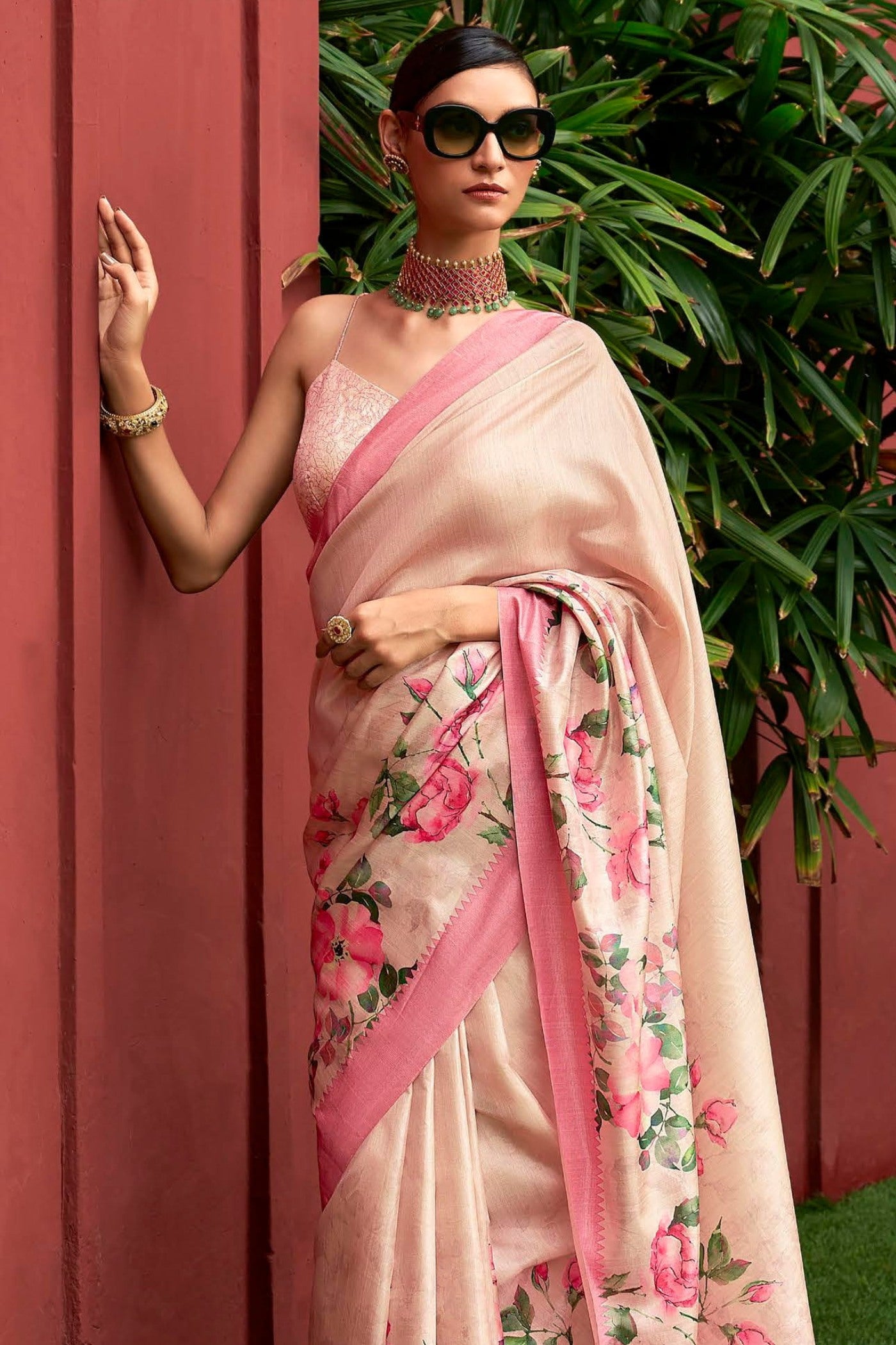 Buy MySilkLove Lumber Pink Digital Printed Banarasi Saree Online