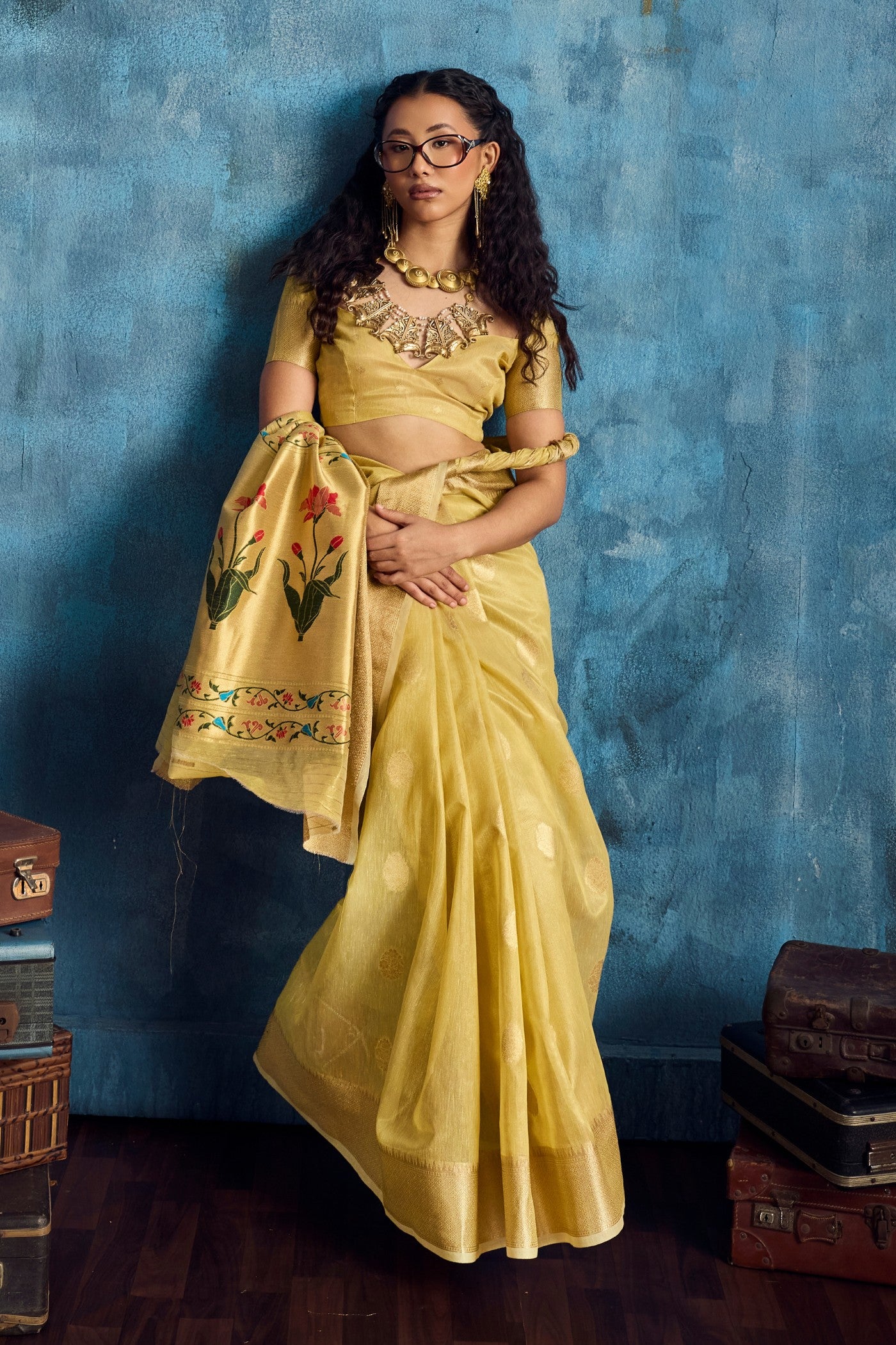 Buy MySilkLove Banana Yellow Zari Woven Tissue Paithani Saree Online