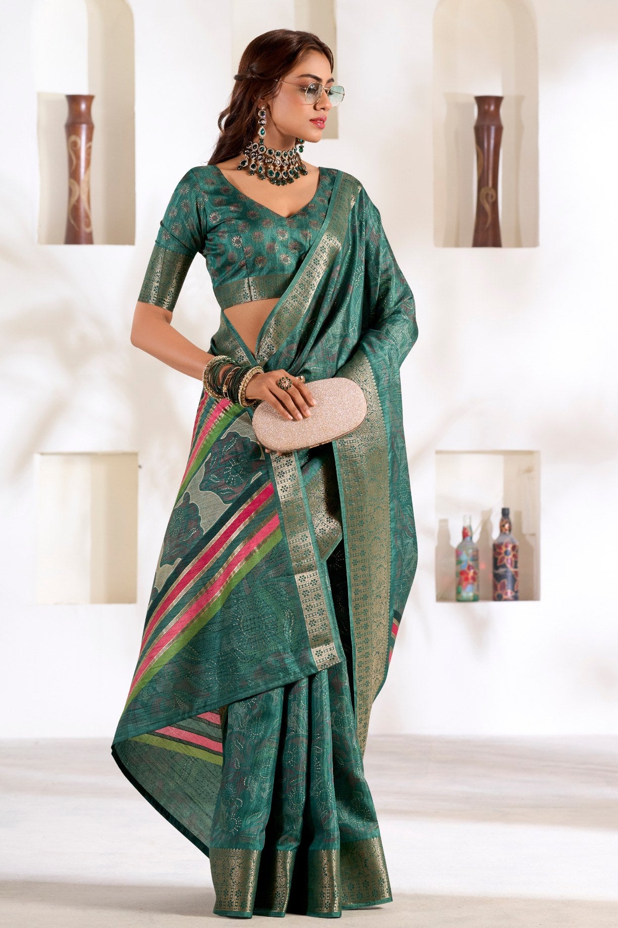 Buy MySilkLove Green William Soft Dola Silk Saree Online