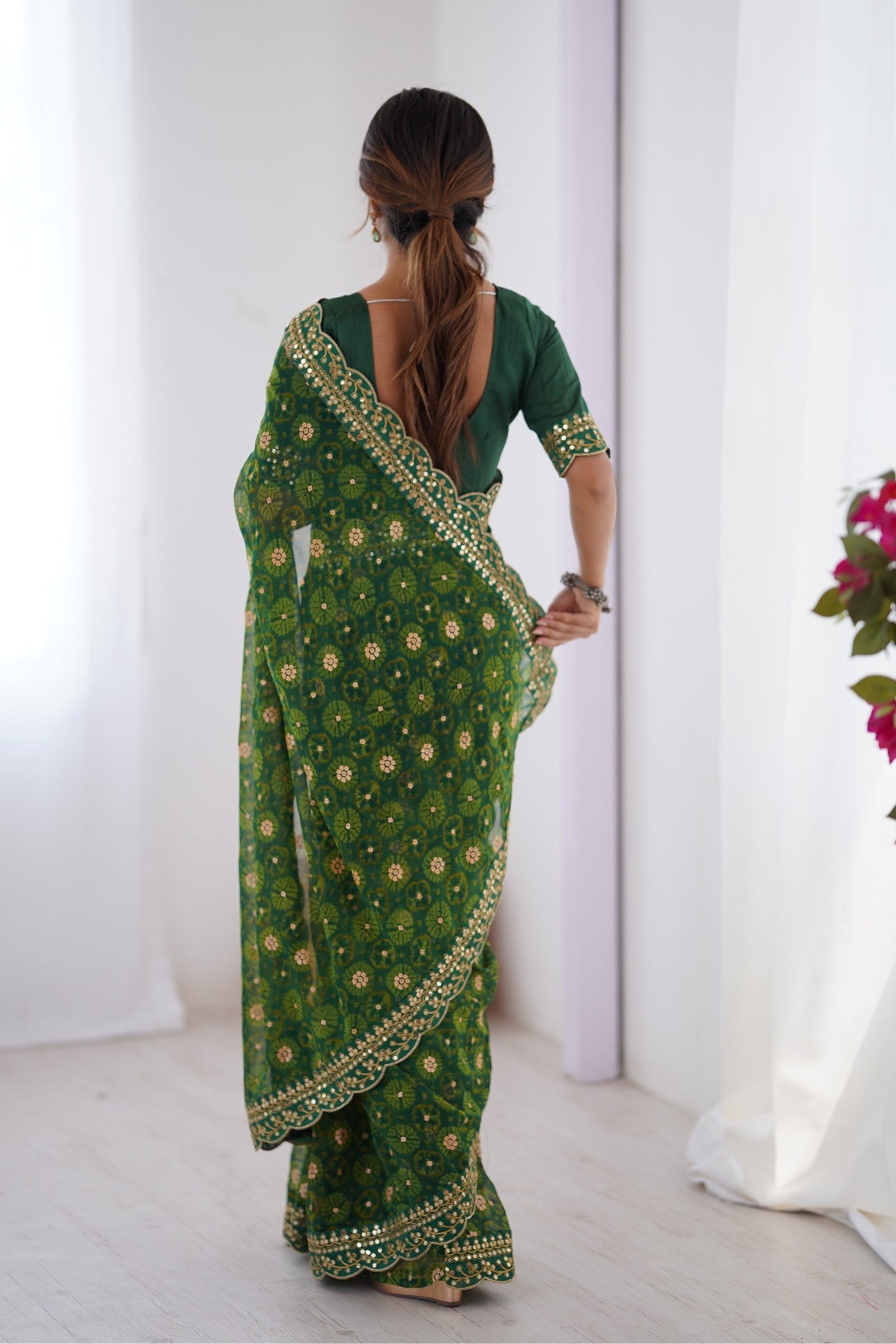 Buy MySilkLove Coconut Green Embroidery Georgette saree Online