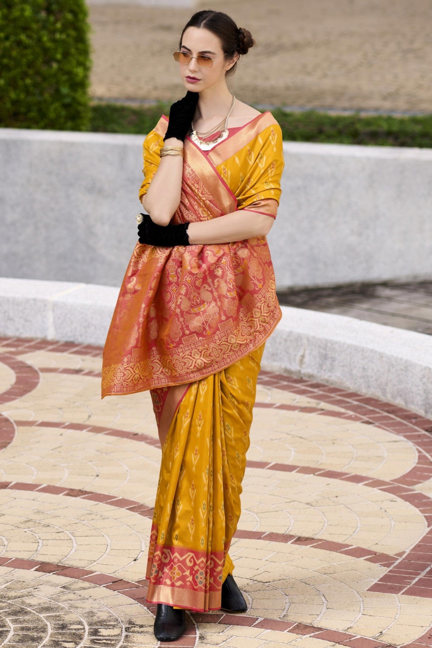 Buy MySilkLove Tulip Yellow Woven Banarasi Soft Silk Saree Online