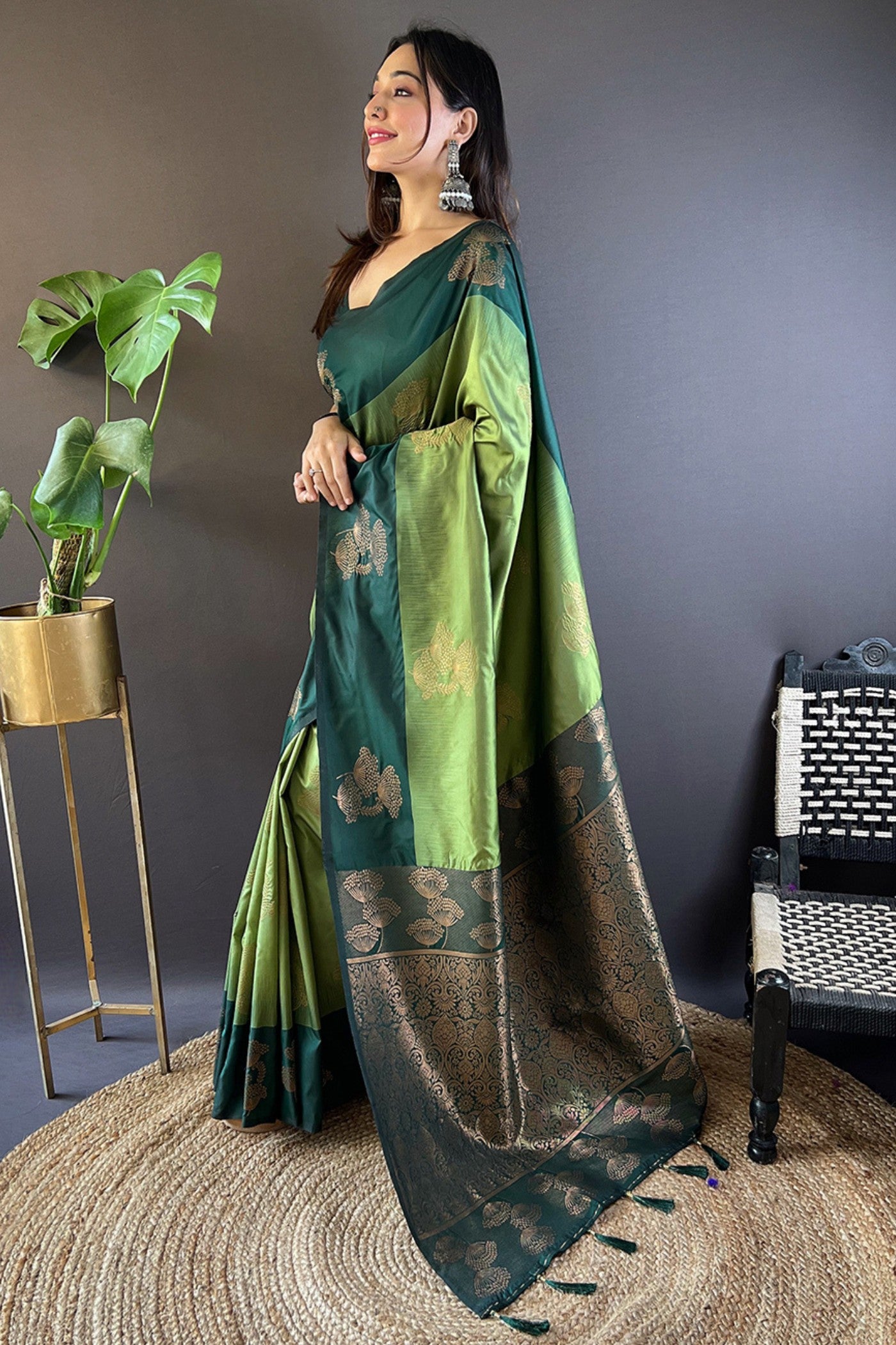 Buy MySilkLove Green Smoke Woven Banarasi Saree Online