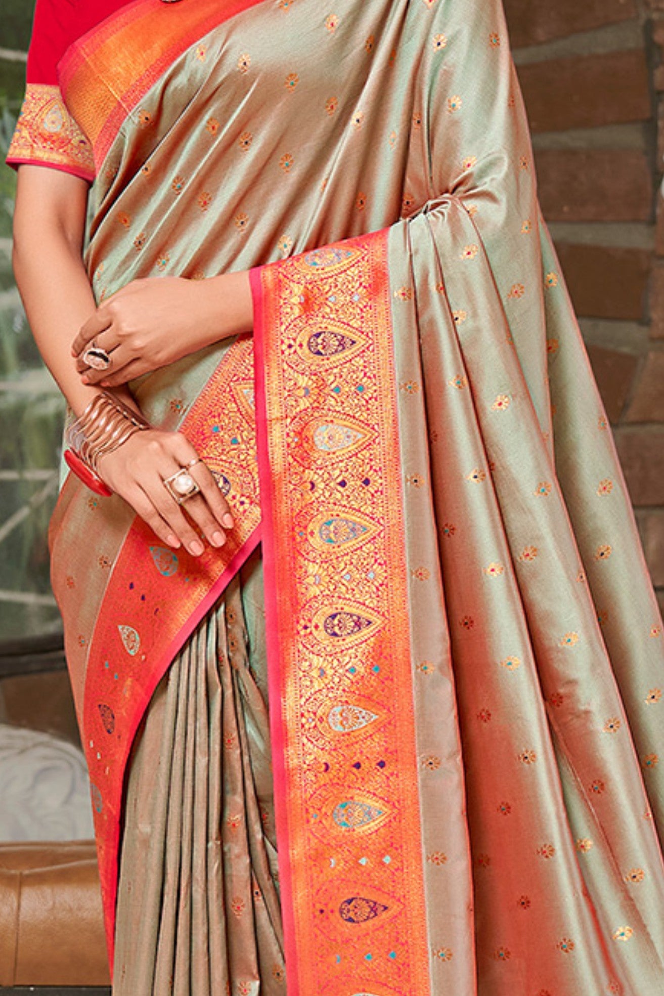 Buy MySilkLove Arrowtown Grey Woven Banarasi Saree Online