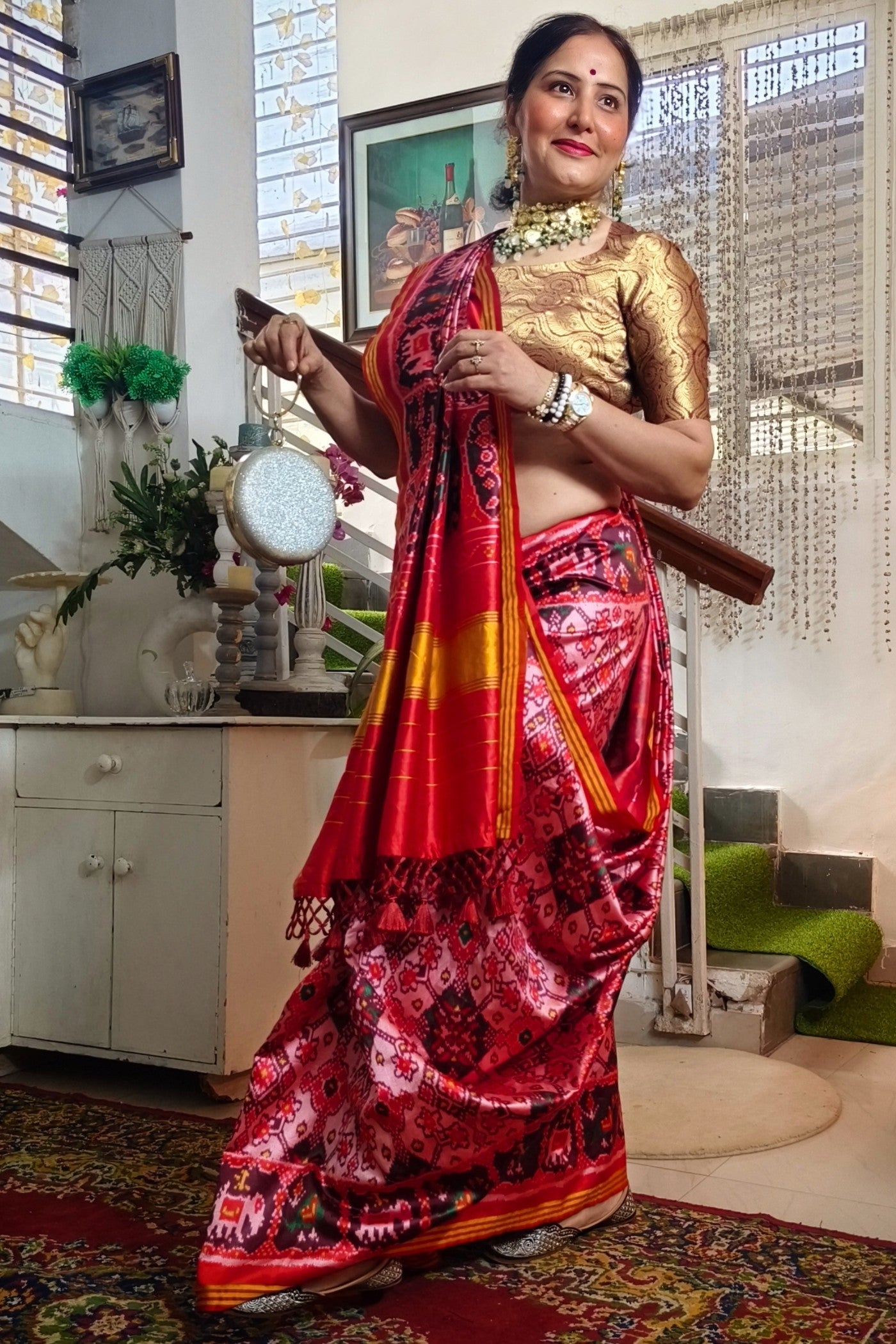 Buy MySilkLove Rough Pink Printed Patola Soft Silk Saree Online