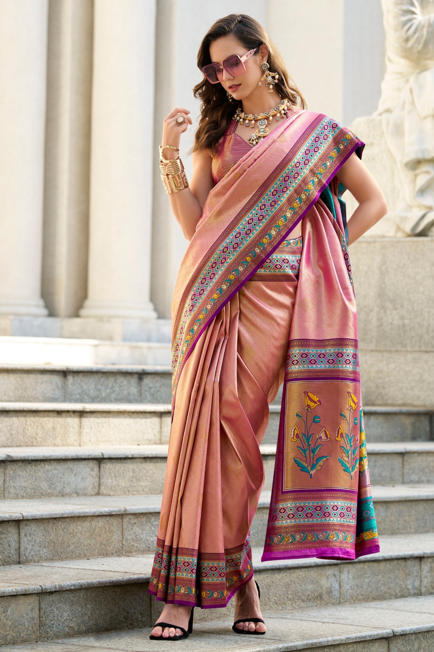 MySilkLove Nation Pink Tissue Handloom Saree