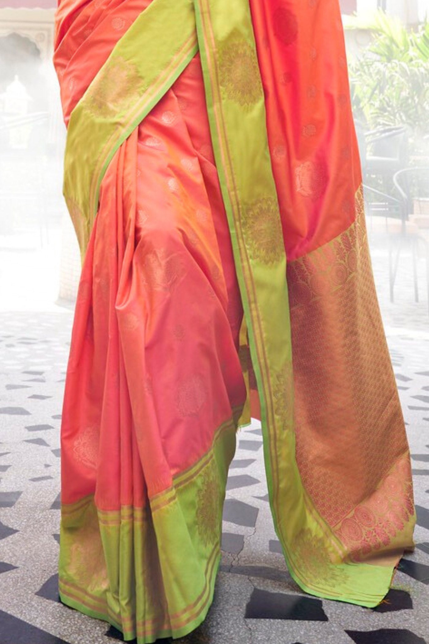 Buy MySilkLove Mandarin Pearl Peach Handloom Katan Banarasi Saree Online