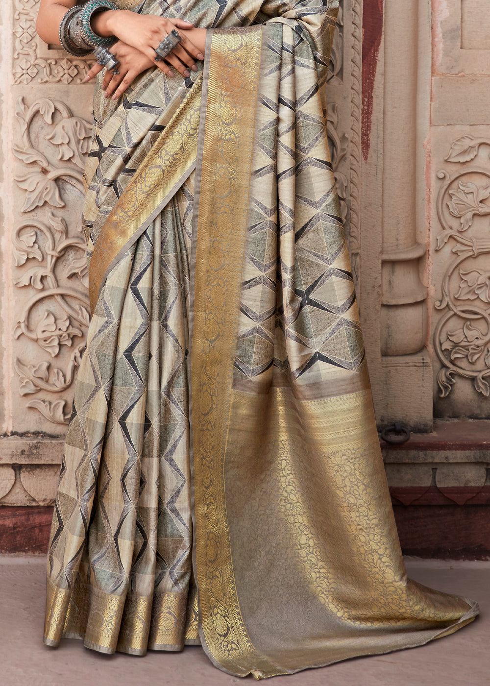 Buy MySilkLove Quick Silver Grey Handloom Banarasi Silk Saree Online