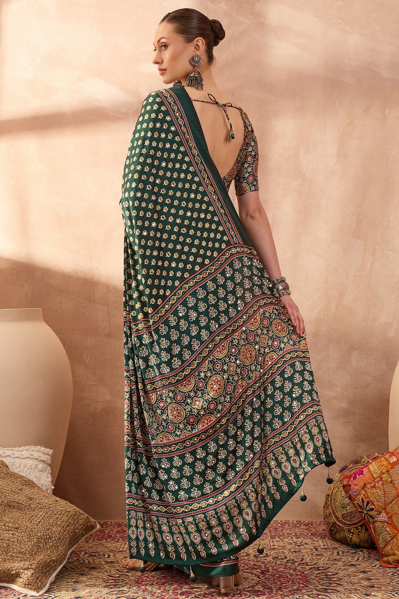 Buy MySilkLove Evergreen Modal Ajrakh Satin Printed Silk Saree Online