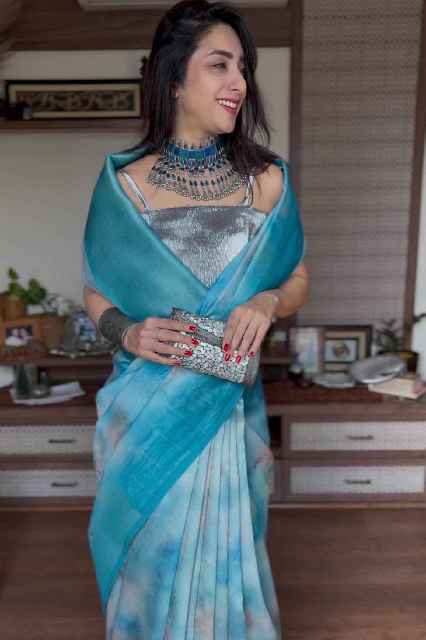 Buy MySilkLove Rainy Blue Banarasi Handloom Saree Online
