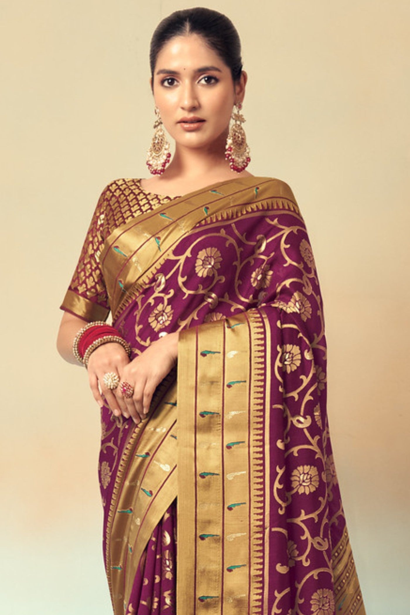 Buy MySilkLove Coca Maroon Designer Banarasi Georgette Saree Online