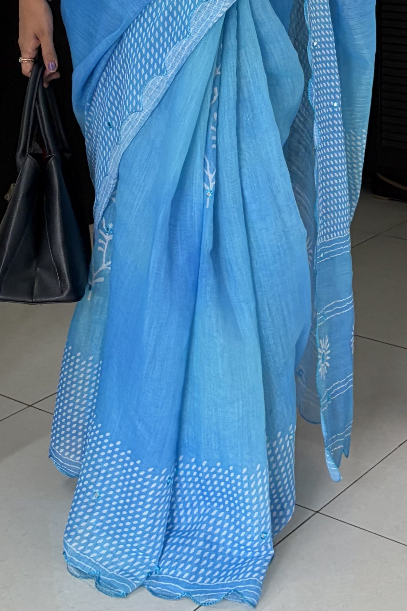 Buy MySilkLove Swim Blue Printed Cotton Saree Online