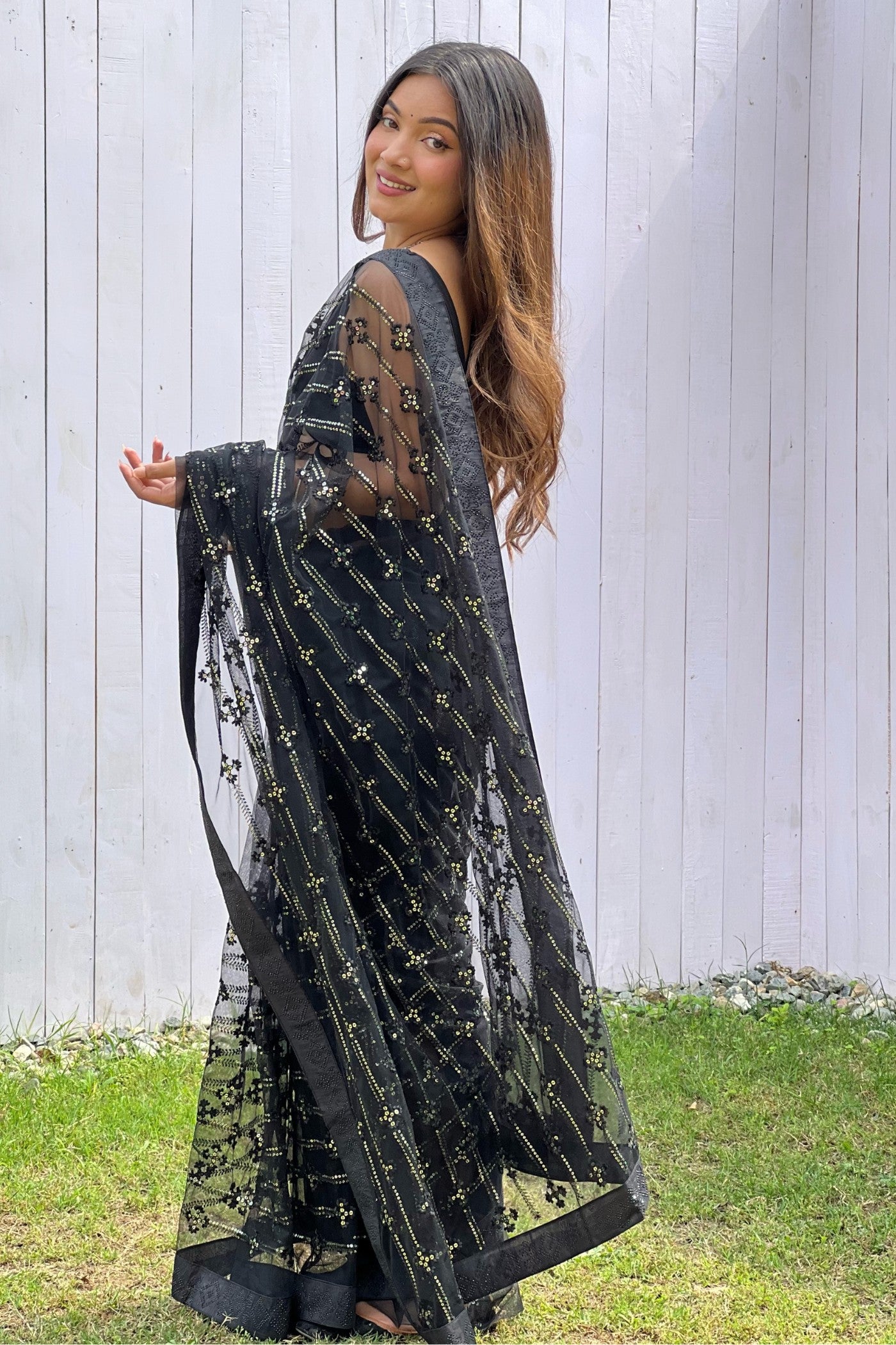 Buy MySilkLove Soot Black Embroidered Partywear Saree Online