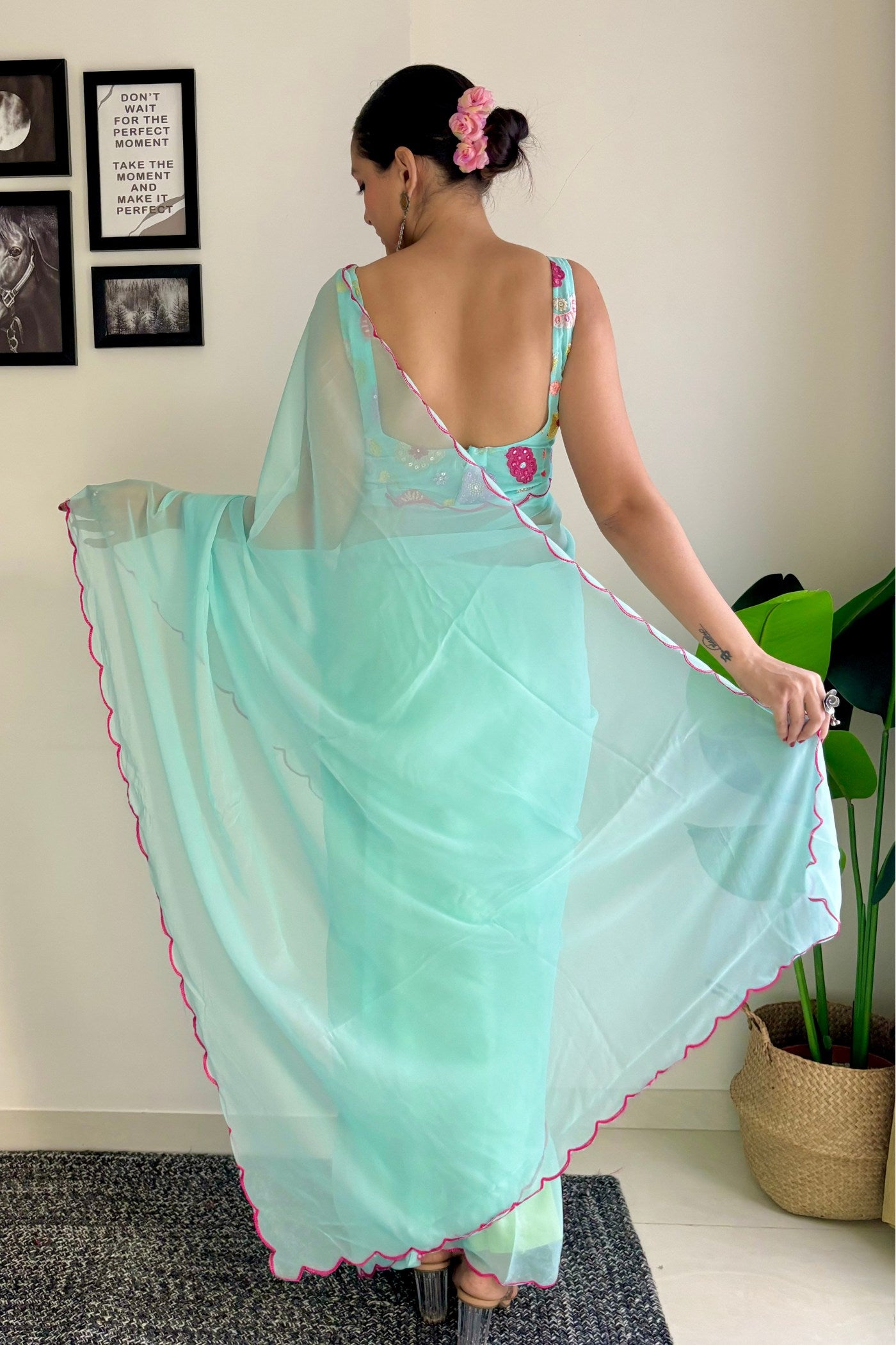 Buy MySilkLove Sky Blue Gerogette Saree Online