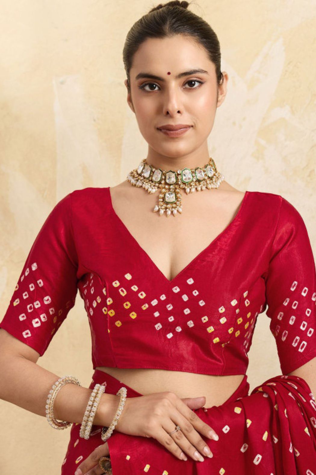 Buy MySilkLove Mahogany Red Pure Bandhani Gajji Silk Saree with Lagdi Pallu Online