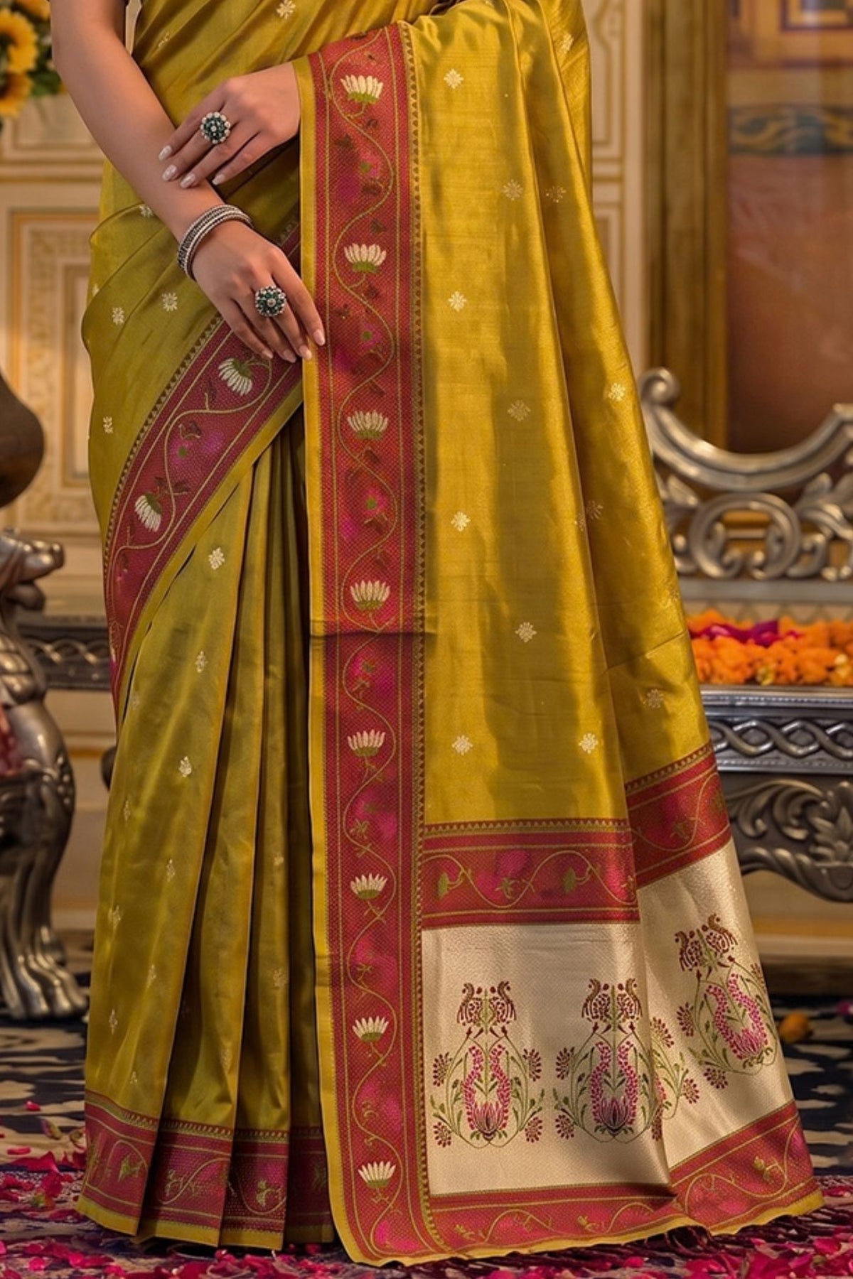 Buy MySilkLove Honey Yellow Woven Tissue Silk Saree Online