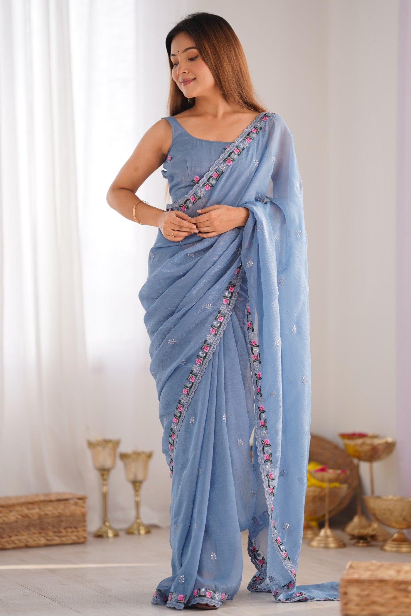 Buy MySilkLove Cobalt Blue Designer Partywear Saree Online