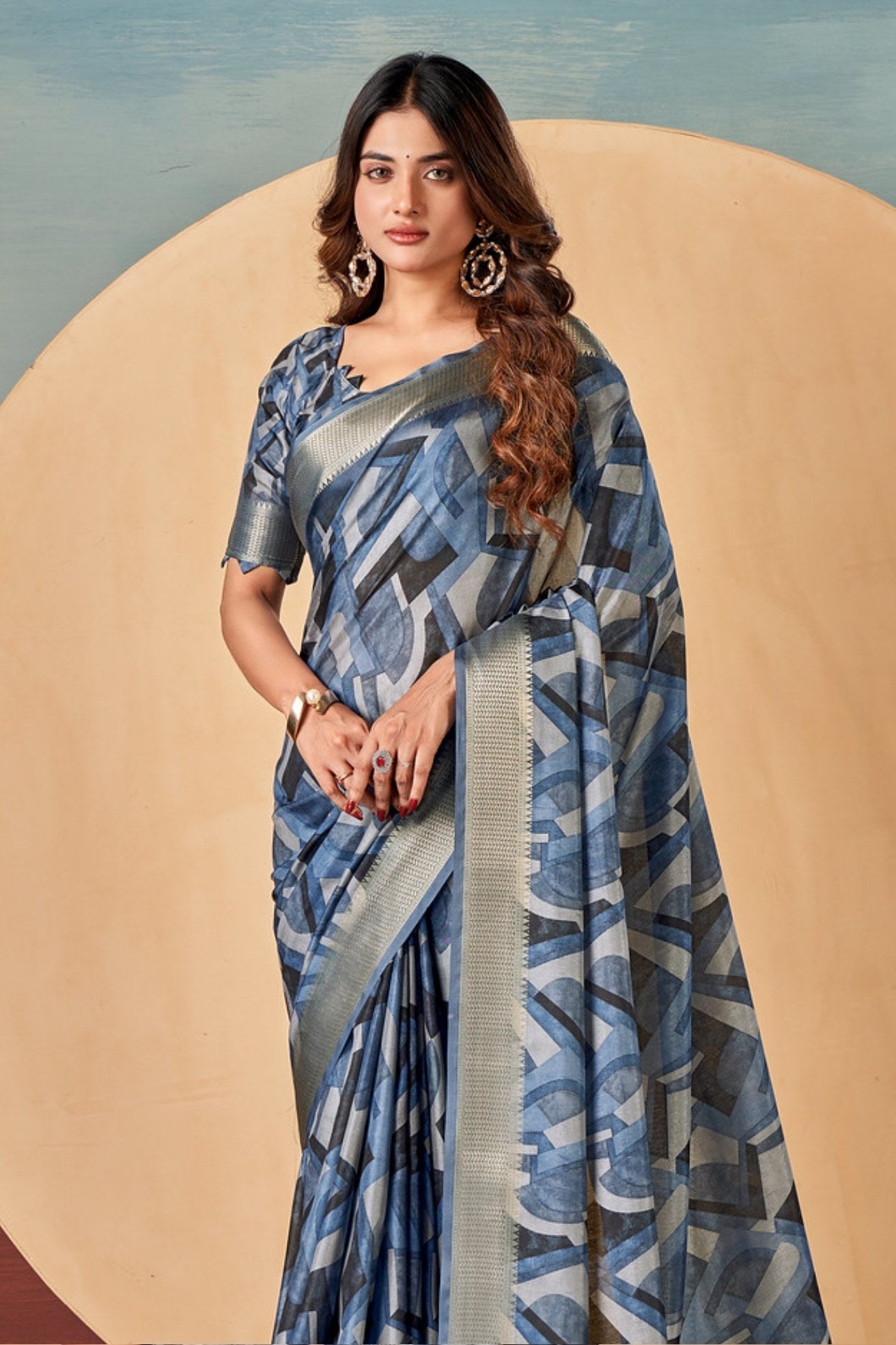 Buy MySilkLove Fiord Blue Banarasi Digital Printed Saree Online