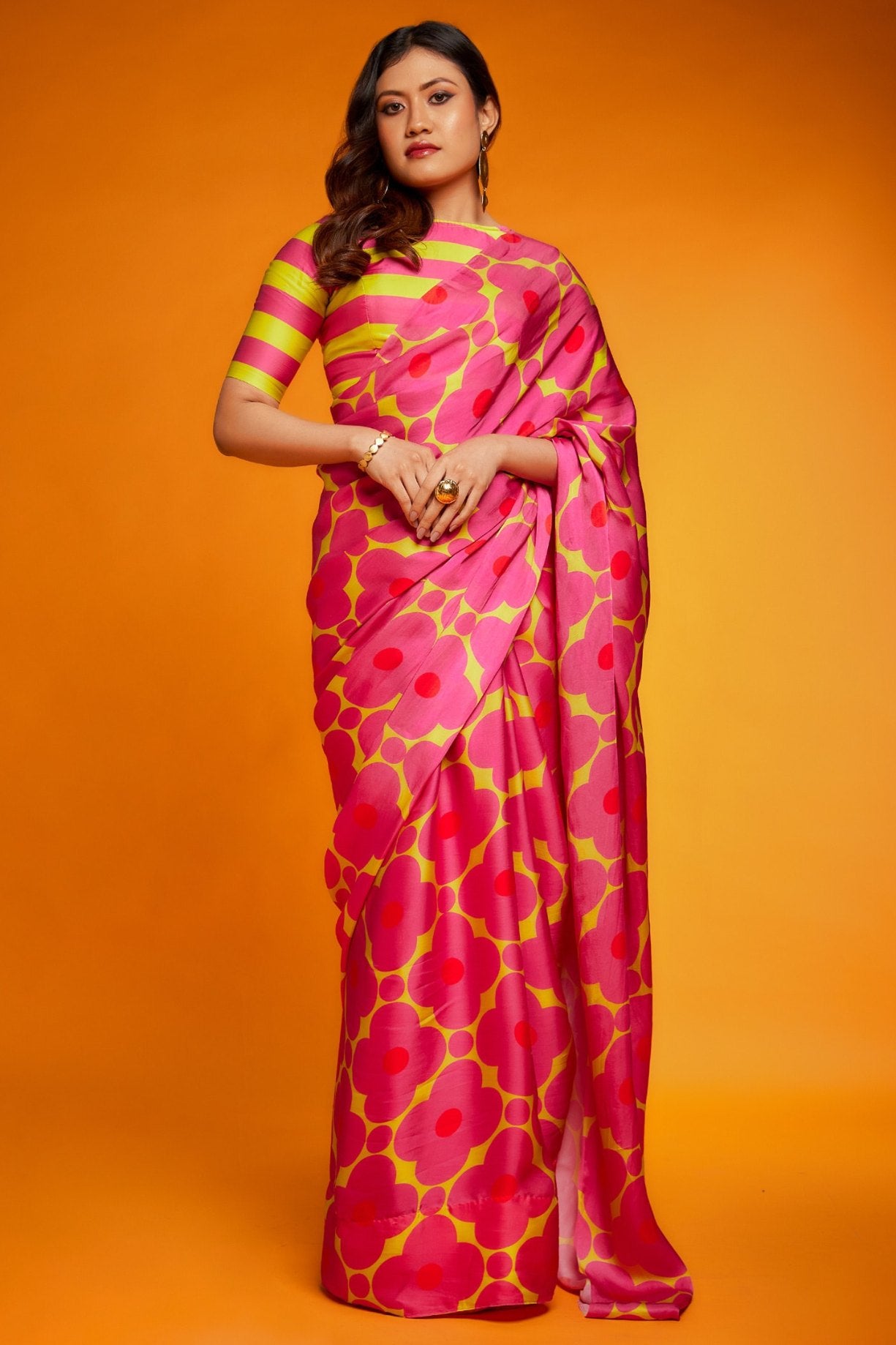 Buy MySilkLove Strawberry Pink Digital Printed Satin Silk Saree Online