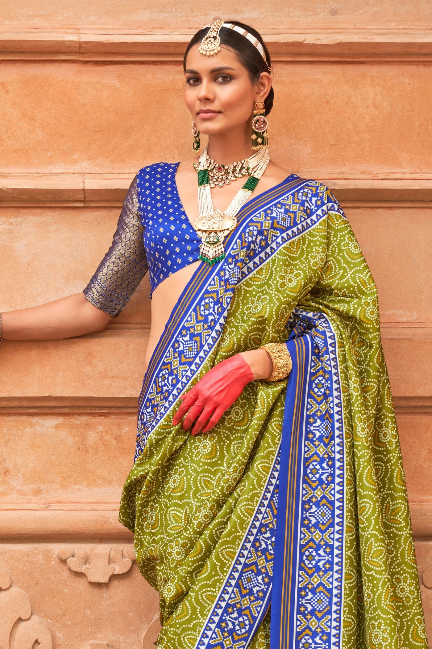 Buy MySilkLove Husk Green Printed Patola Saree Online