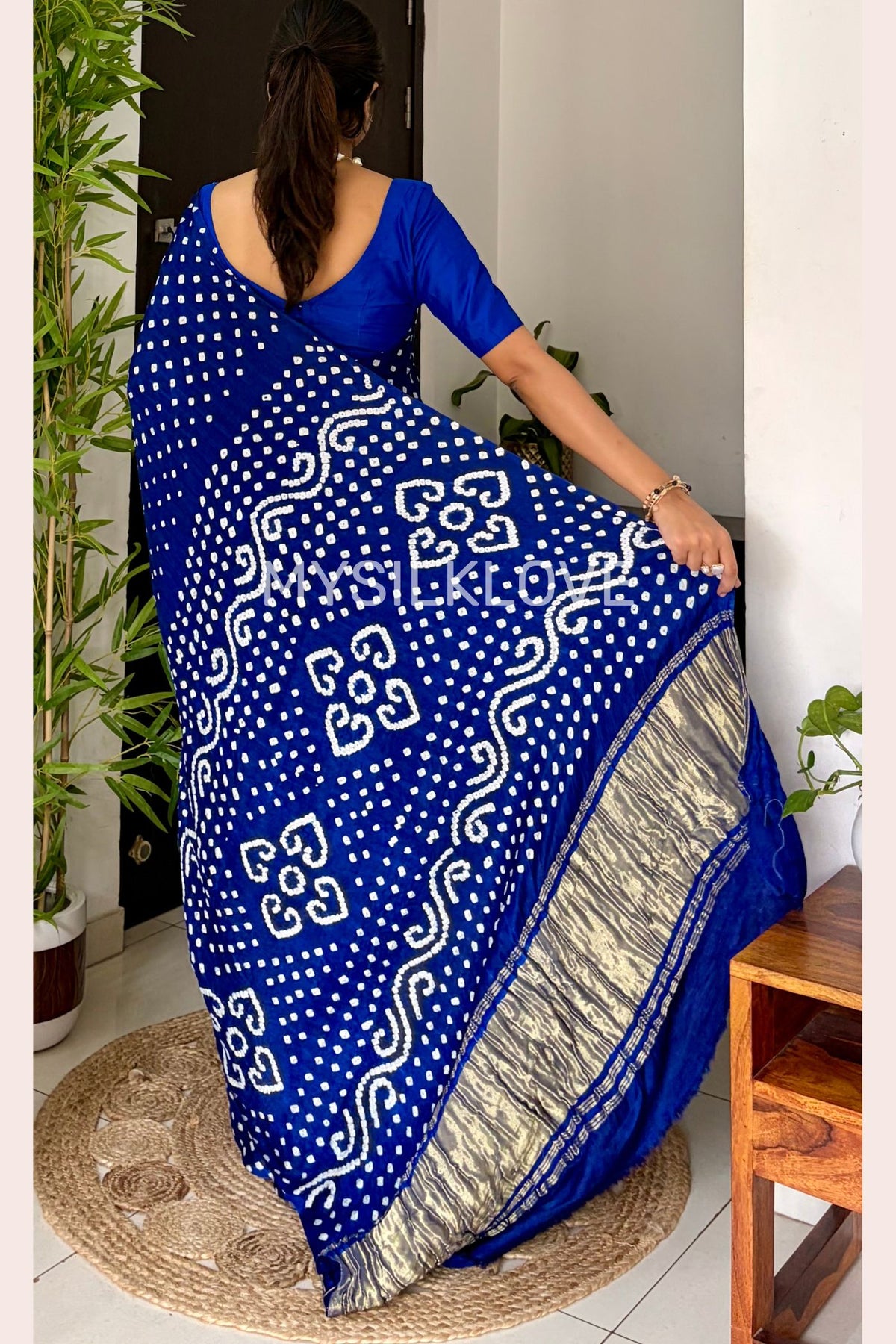 Buy MySilkLove Alice Blue Pure Bandhani Gajji Silk Saree with Lagdi Pallu Online
