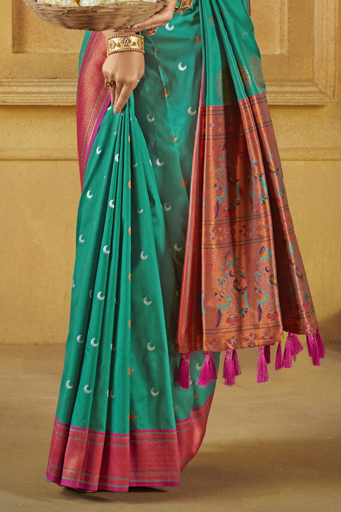 Buy MySilkLove Forest Green Woven Paithani Saree Online