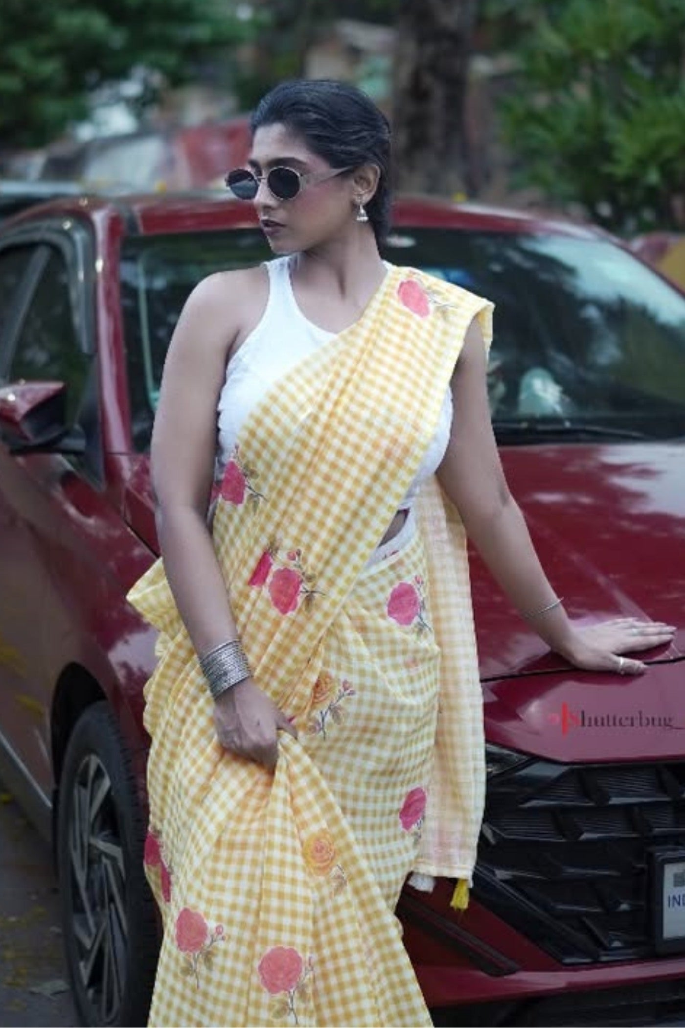 Buy MySilkLove Trombone Yellow Soft Linen Cotton Pinted Saree Online
