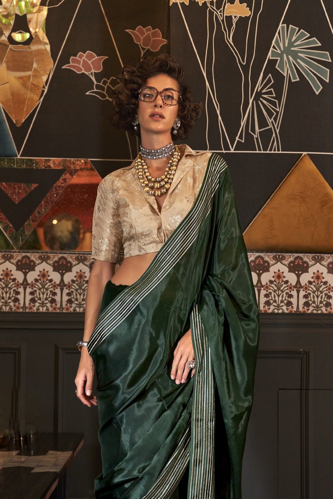 Buy MySilkLove Rangitoto Green Viscose Satin Handloom Saree Online