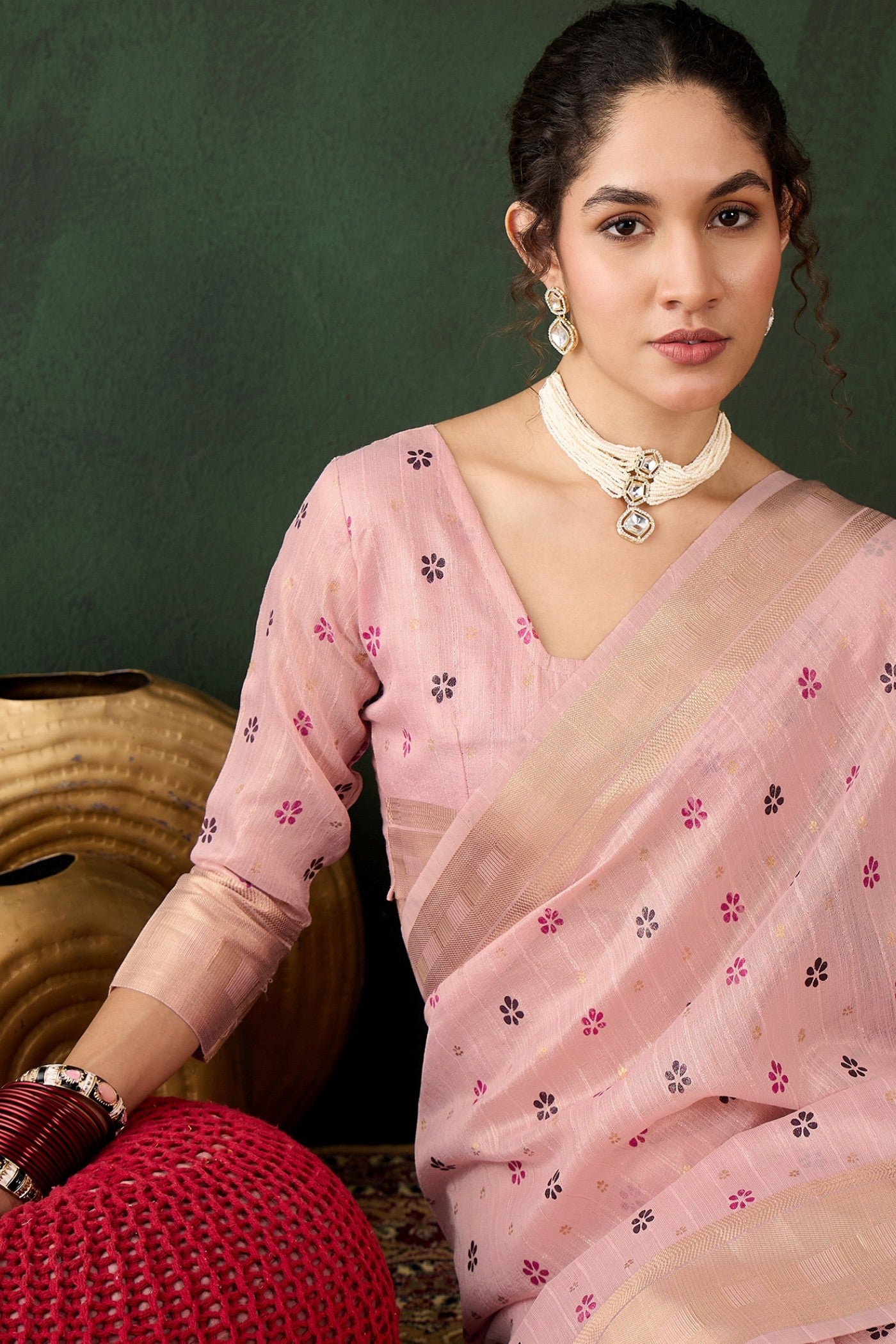 Buy MySilkLove Cupid Pink Woven Khadi Organza Saree Online