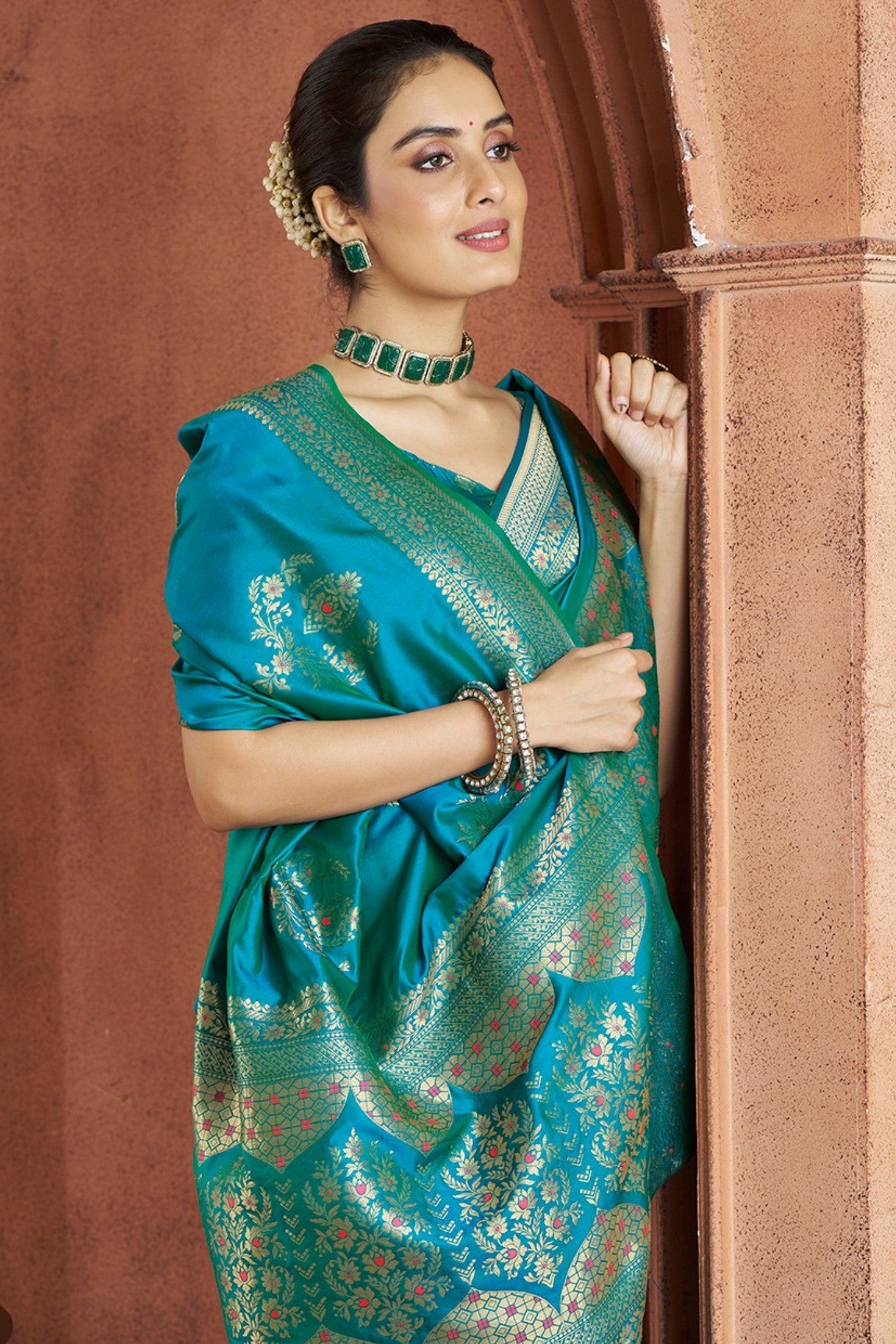 Buy MySilkLove Peacock Blue Woven Banarasi Saree Online