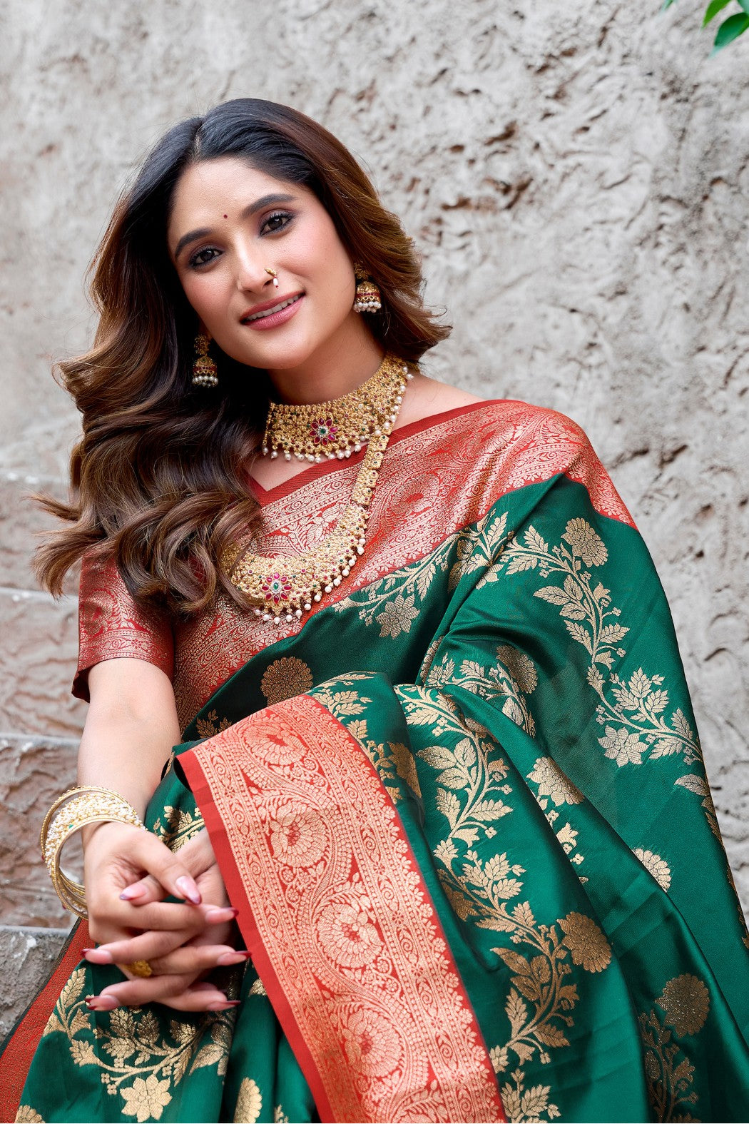 MySilkLove Viridian Green Woven Banarasi Soft Silk Saree