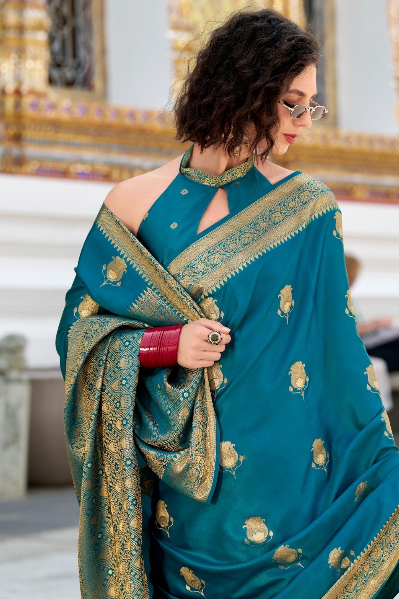 Buy MySilkLove Sapphire Blue Woven Satin Silk Saree Online