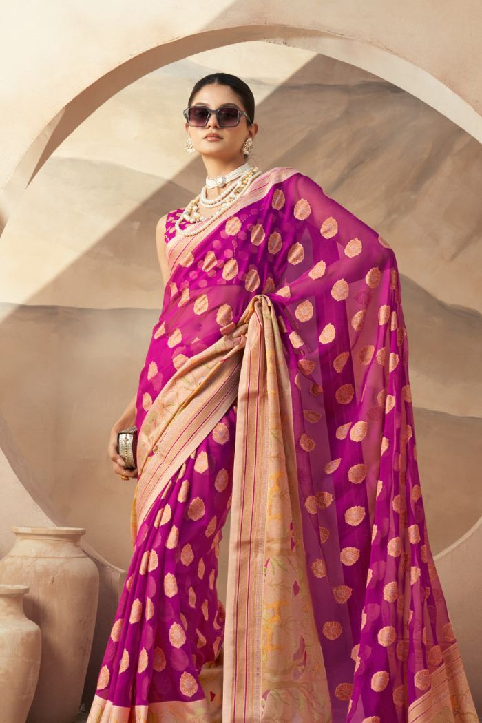 Buy MySilkLove Jazzberry Jam Pink Woven Georgette saree Online