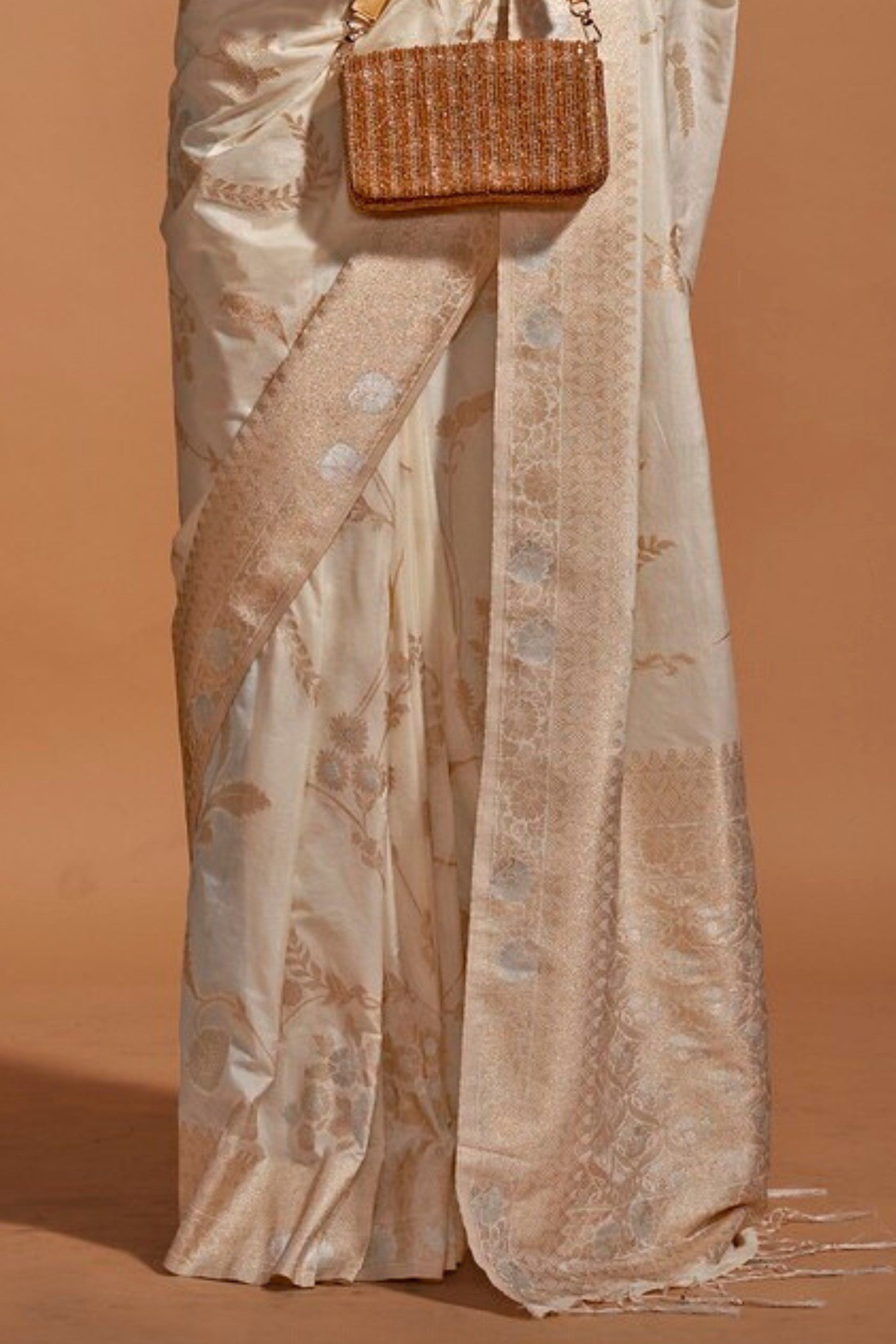 Buy MySilkLove Stack Cream Georgette Handloom Saree Online